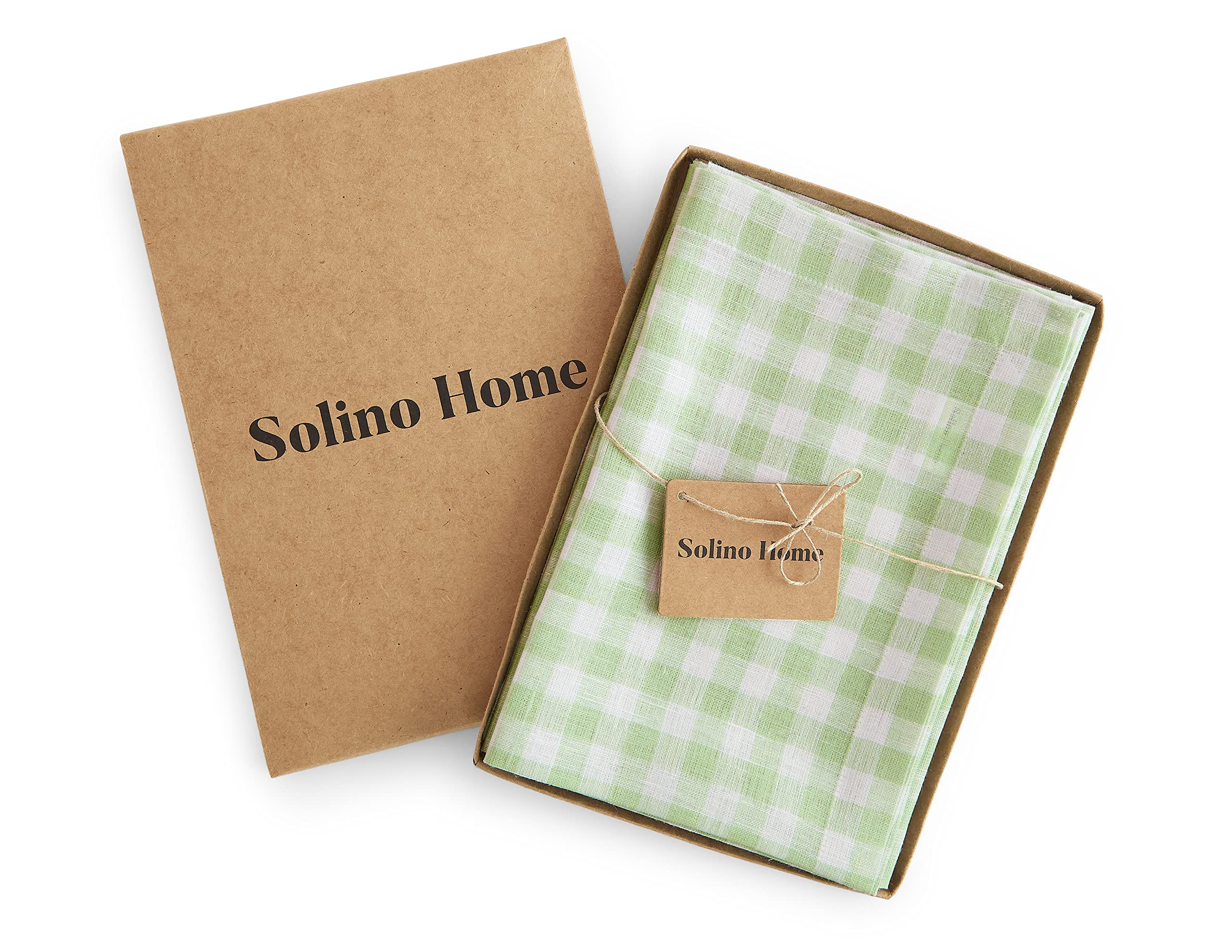 Solino Home Gingham Check Linen Napkins Set Of 4 - 100% Pure Linen Celadon Plaid Napkins 20 X 20 Inch - Machine Washable Cloth D