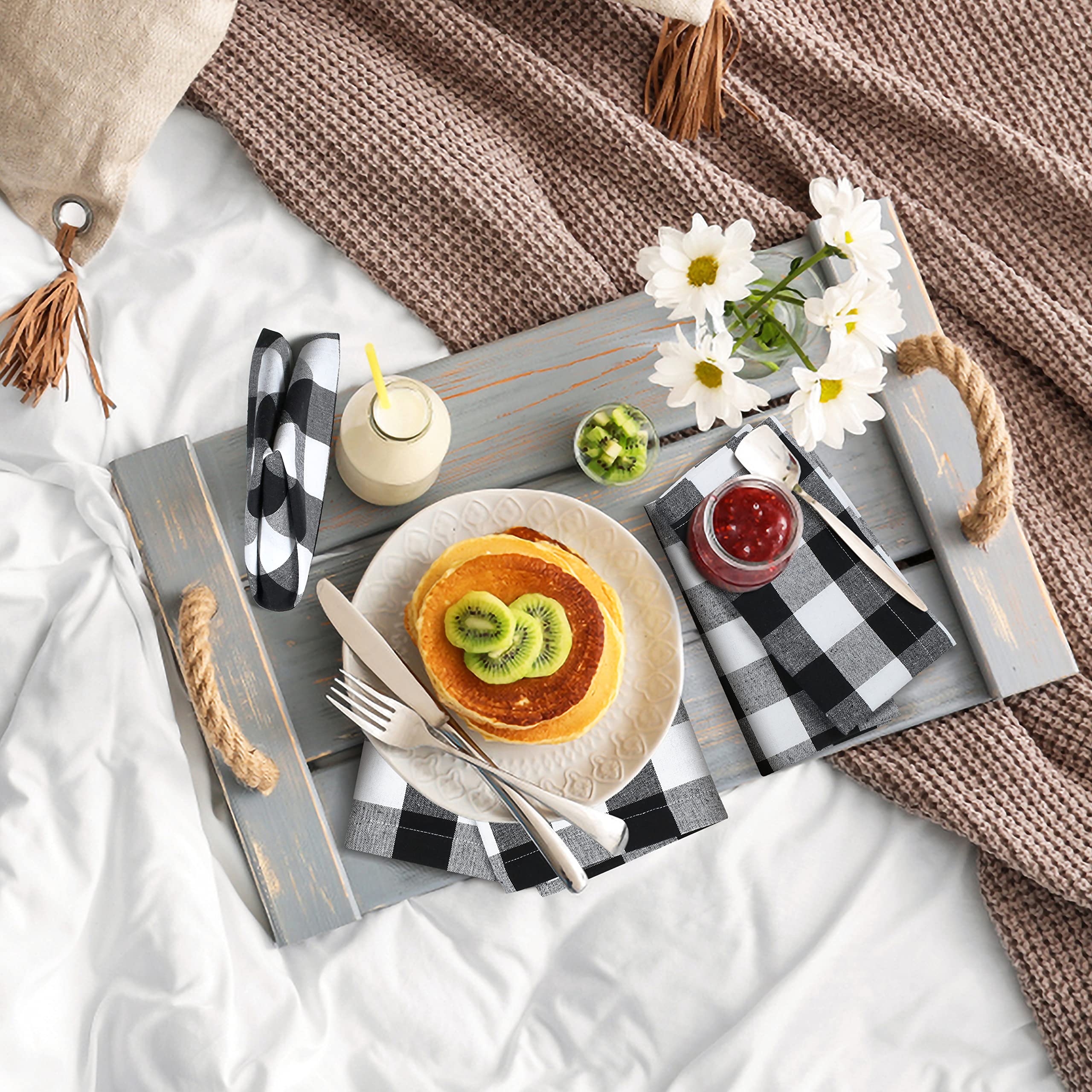 Buffalo Plaid Cloth Napkin Black White, Check Napkin,Cotton Cloth Napkins For Christmas Decoration,Dinner Napkins Cloth,Dinner N