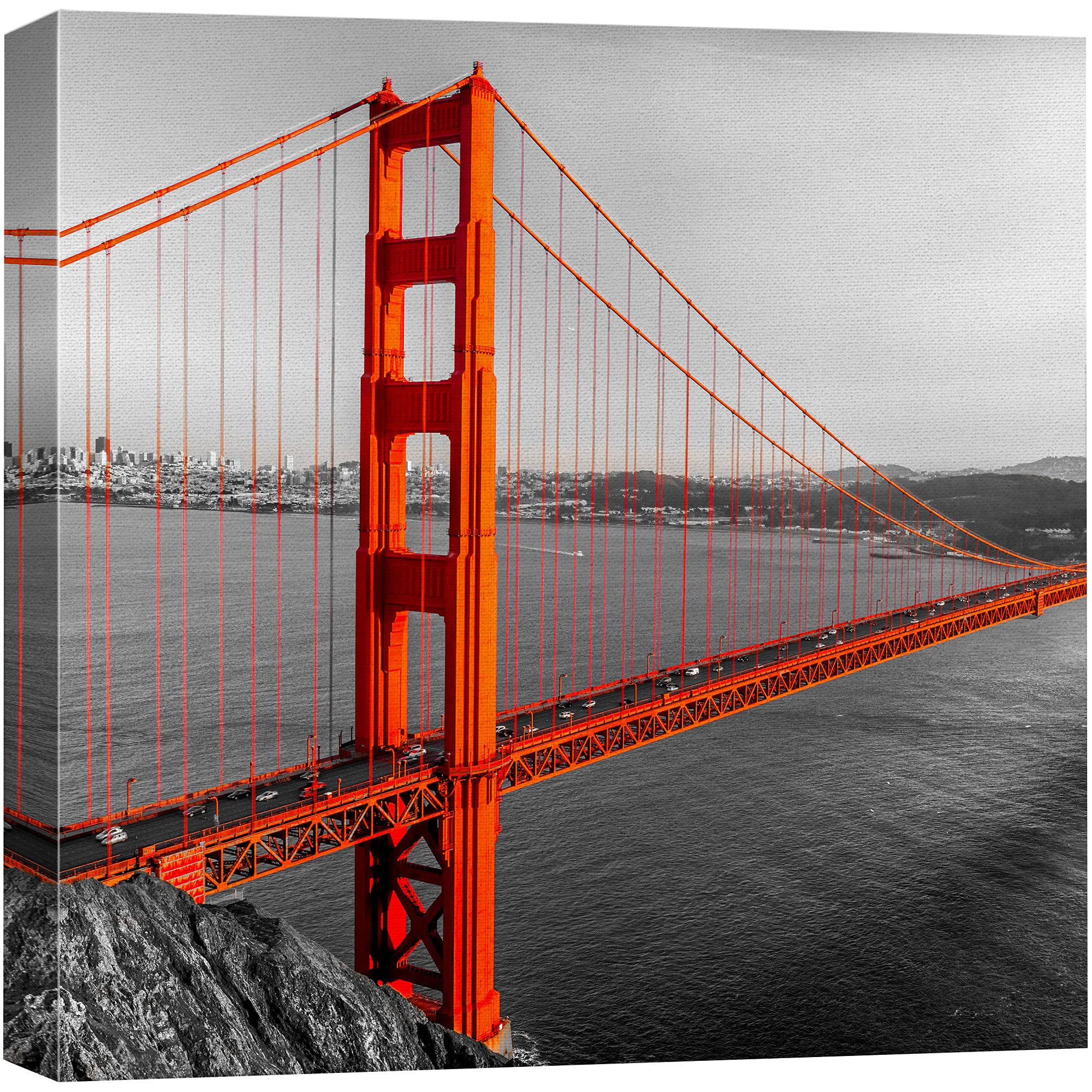 Wall26 Canvas Print Wall Art Pop Of Color Red Golden Gate Bridge Architecture & Maps Cities Photography Realism Chic Scenic Rela