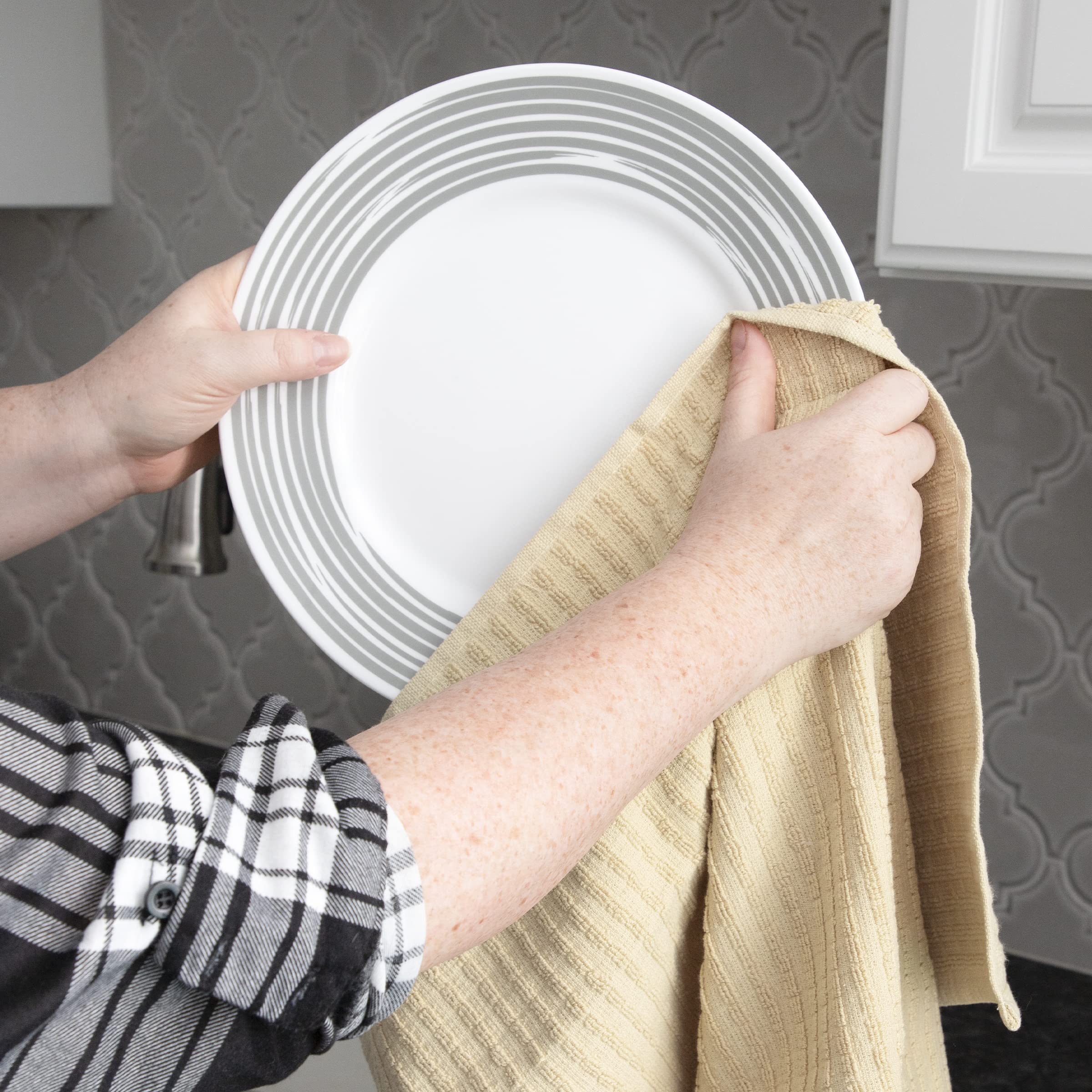 Ritz Royale Collection 100% Combed Terry Cotton, Highly Absorbent, Oversized, Kitchen Towel Set, 28 X 18, 2-Pack, Solid Latte Br