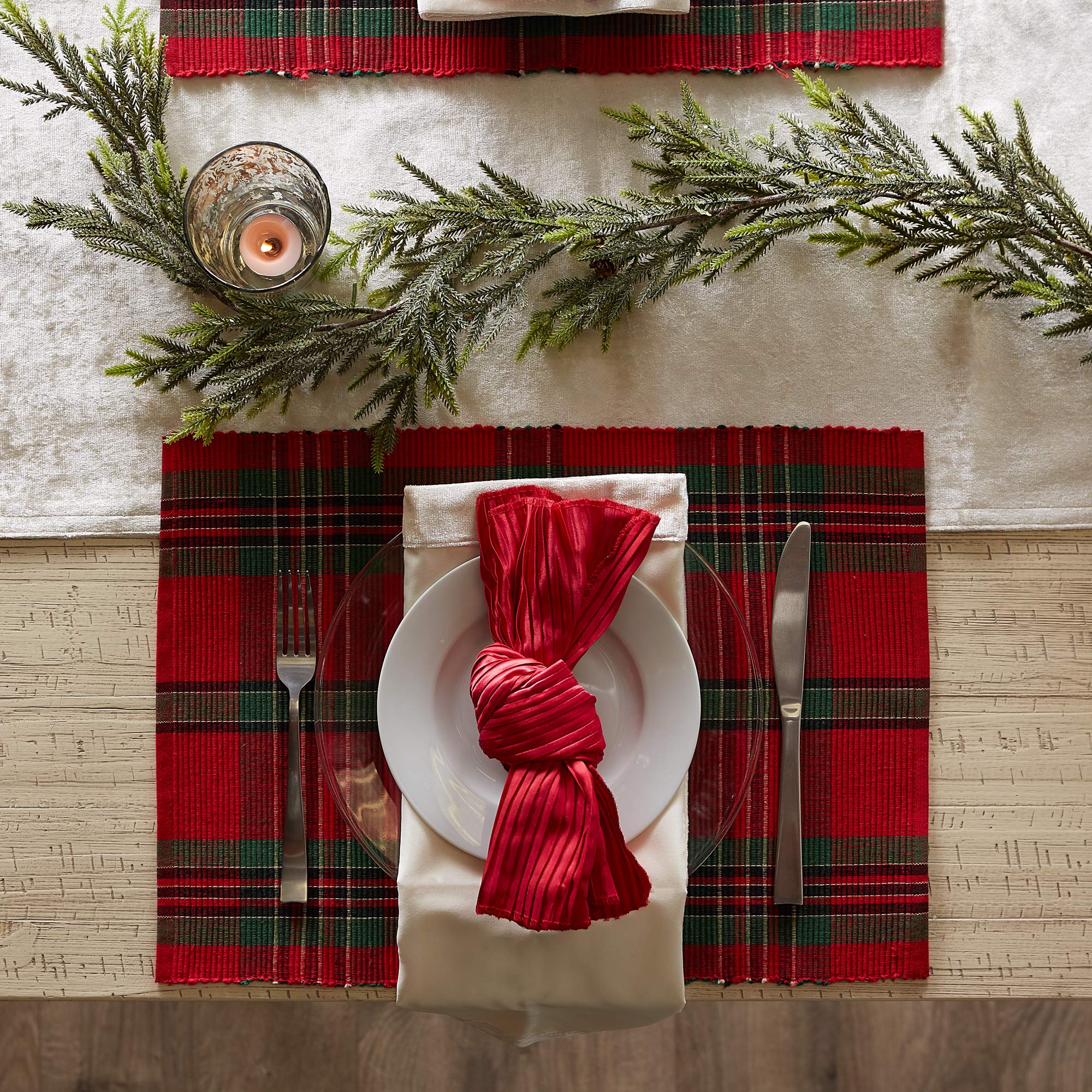 Dii Farmhouse Christmas Plaid Dining Table & Kitchen D  Cor, Holiday Placemat Set, 13X19, Red & Green, 6 Count