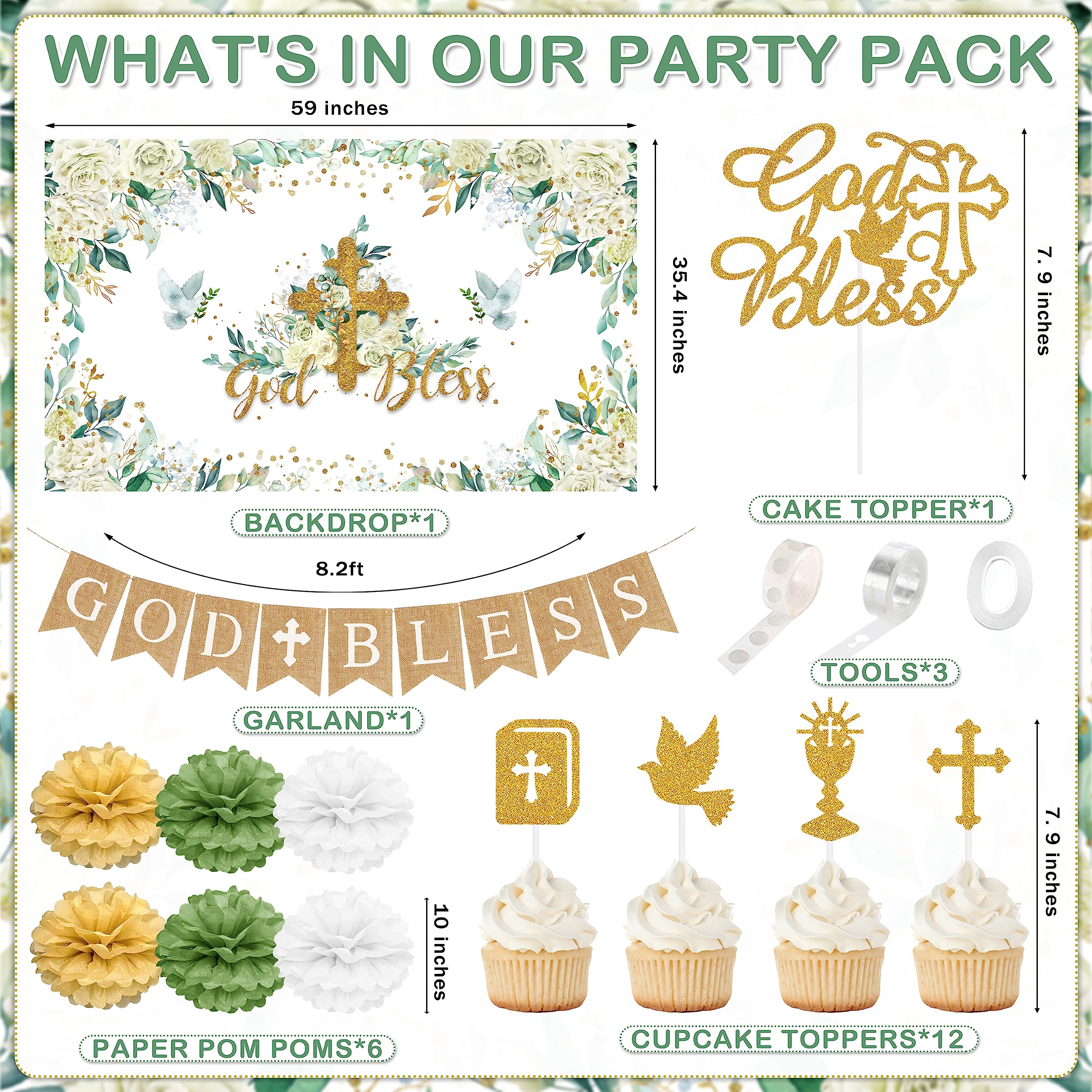 Baptism Party Decorations Mi Bautizo Party Supplies First Communion Decor Boys Girls Baby Shower Christening Decorations God Ble