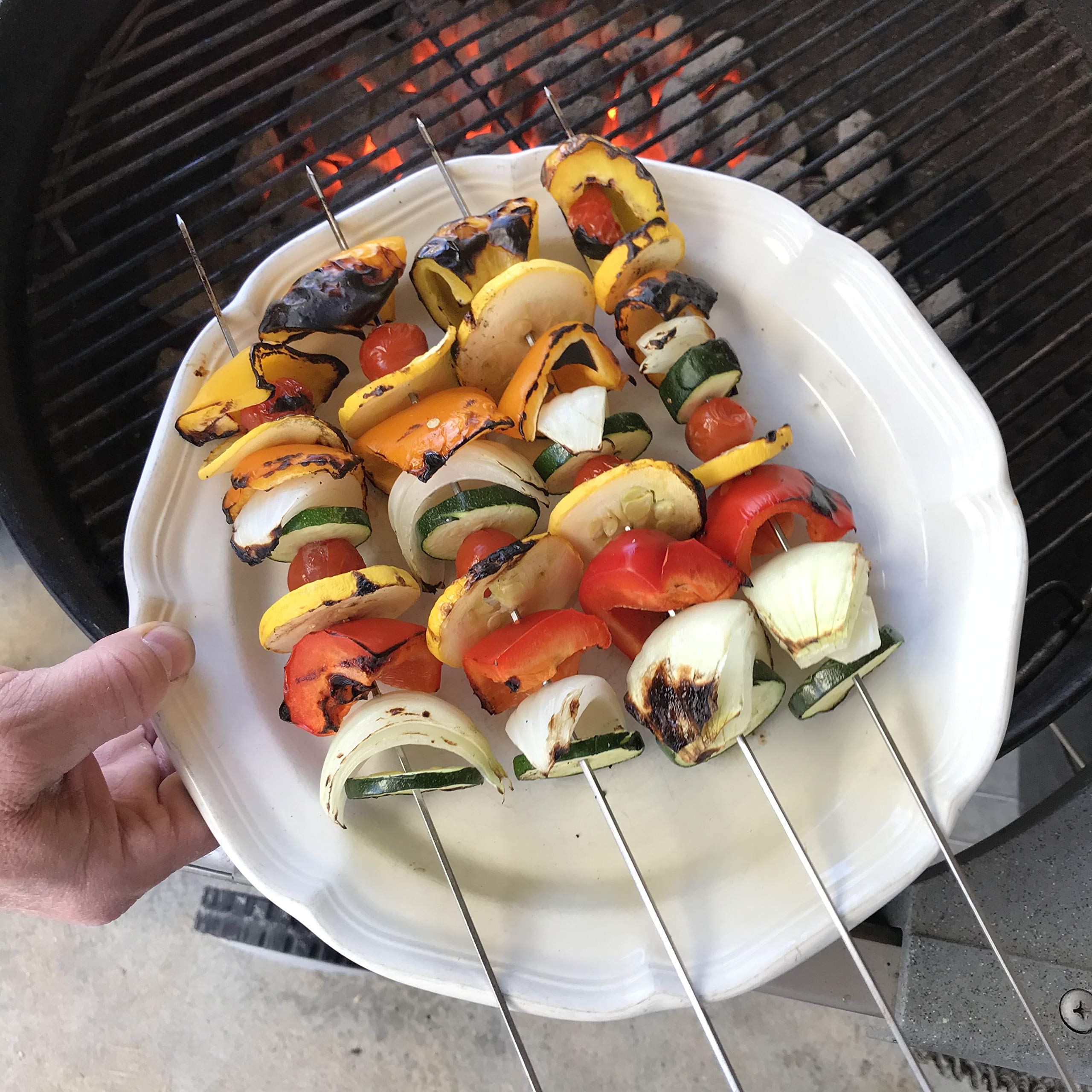 Grillers Choice 15" Stainless Steel Kabob Skewers, Set of 14, Metal Shish Kabob Skewers for Grilling