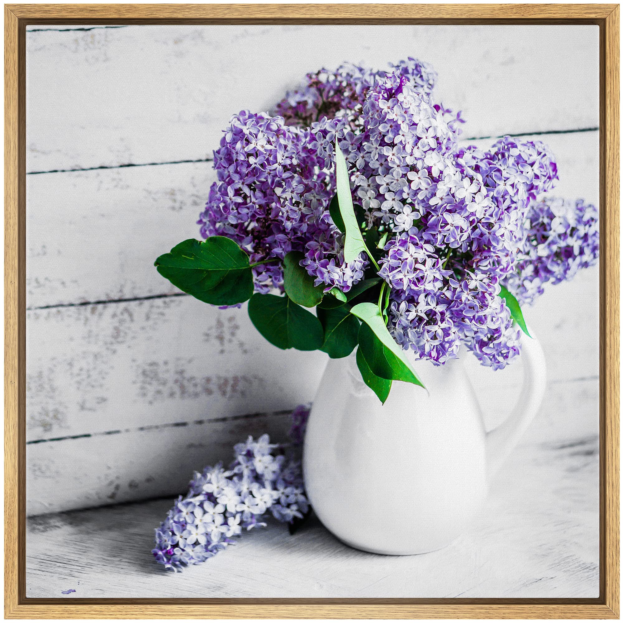 Wall26 Framed Canvas Wall Art - Elegant Lilac Light Purple And Pink Flowers In White China Bottle Mordern Home Decoration - 24''