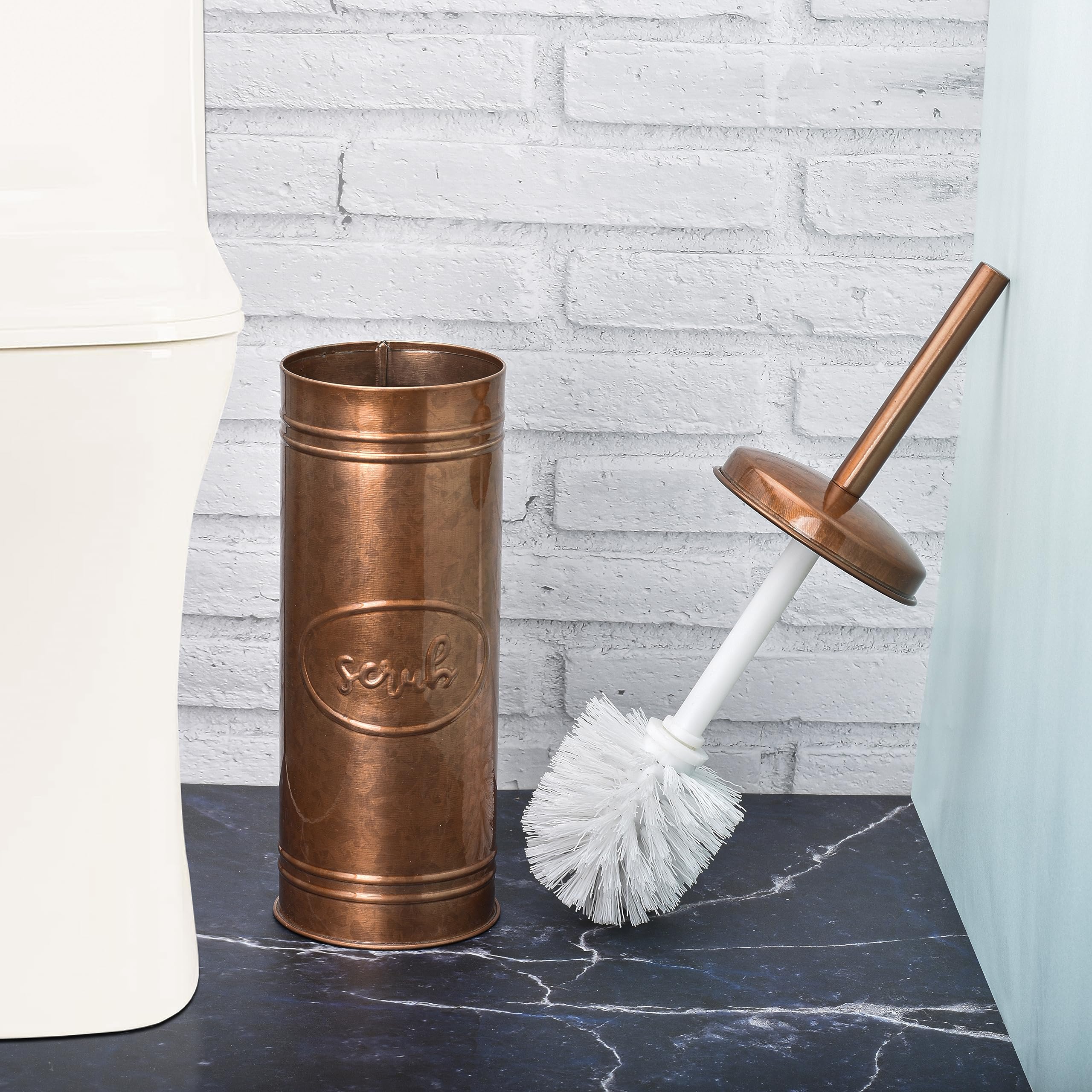 Autumn Alley Copper Toilet Bowl Brush and Holder  Covered Bathroom Toilet Brush for Modern Farmhouse Bathroom Decor  Standing Rustic Toilet Bowl Brush with Holder  Bathroom Decor Sets  Copper