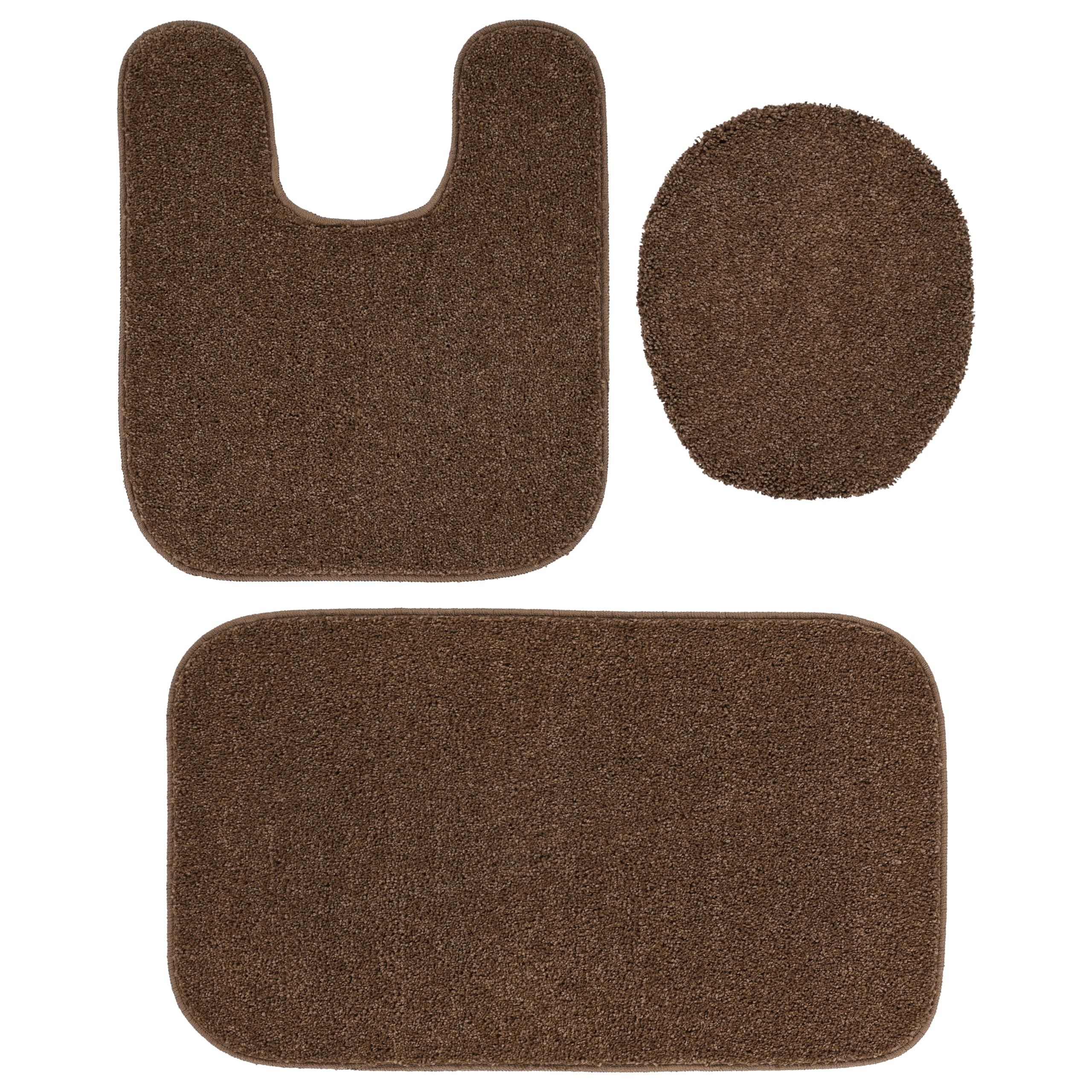 Garland Rug Gramercy Plush Polypropylene Washable Bath Rug Set, 3 Piece (Toilet Lid Cover, Contour Rug, 20 x34 Bath Rugs) Cinna