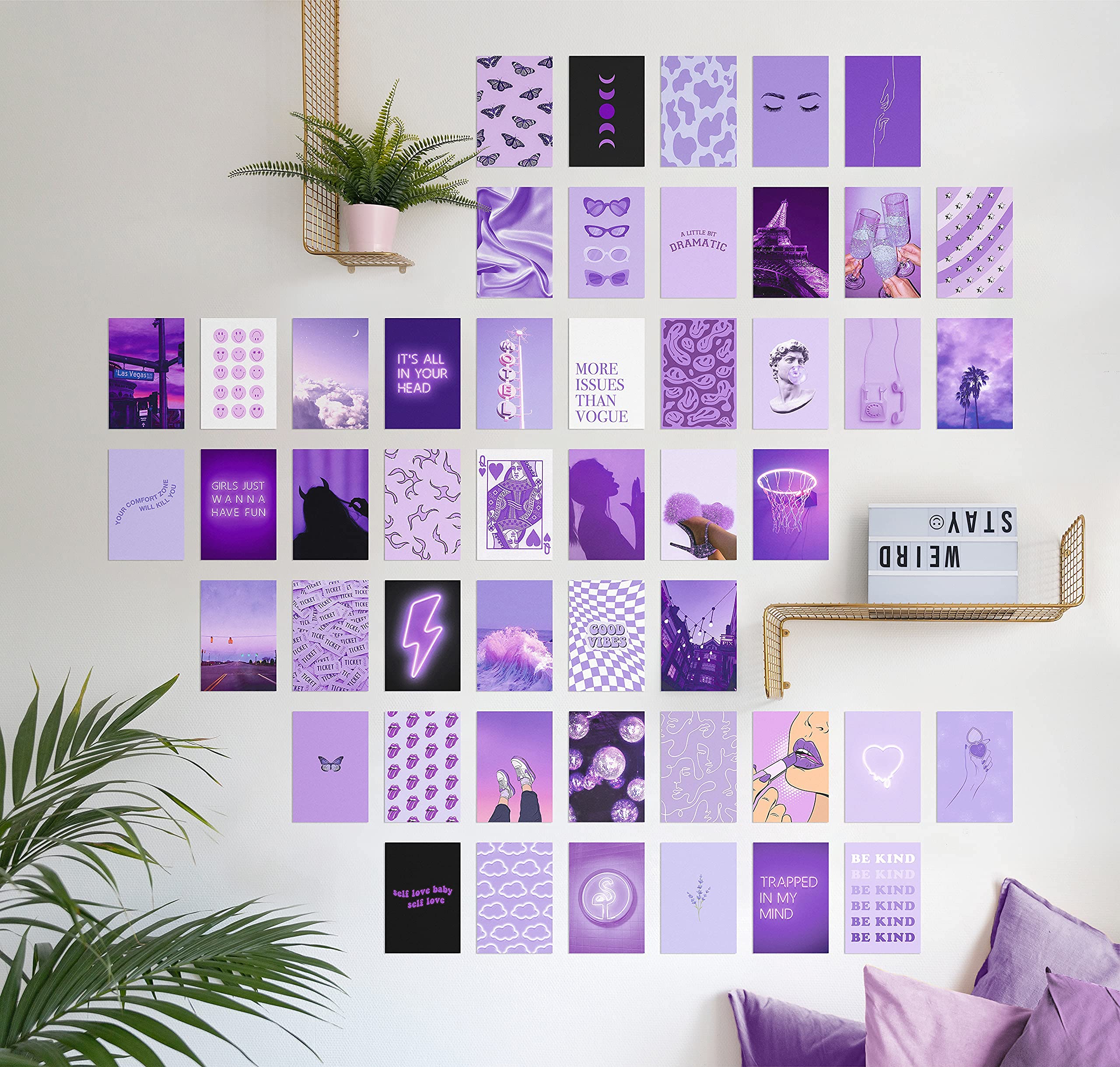 Haus And Hues Purple Wall Collage Kit - Set Of 50 Aesthetic Wall Collage Kit For Dorm Wall Decor, Purple Wall Art Photo Collage