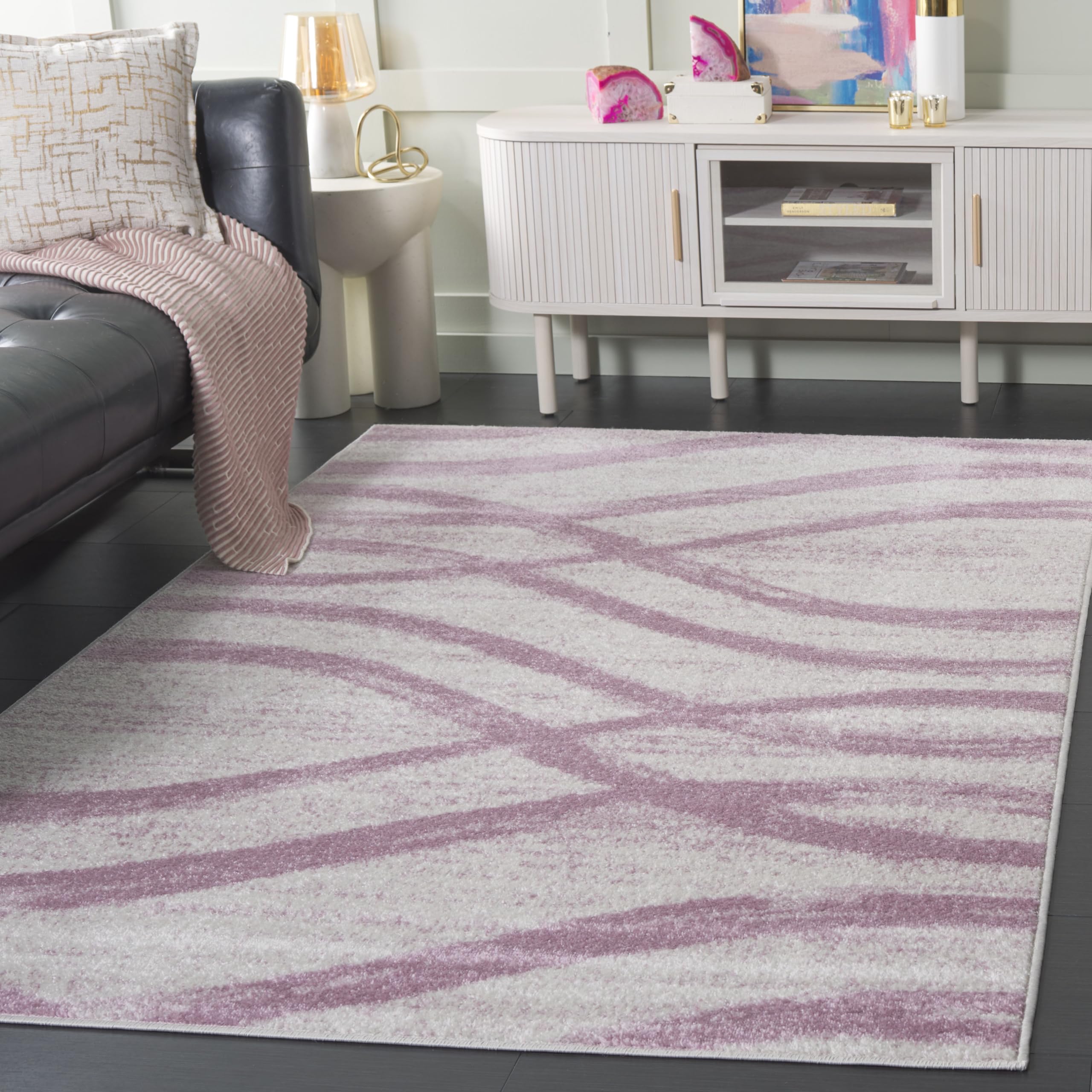 SAFAVIEH Adirondack Collection Area Rug - 51 x 76, Cream & Purple, Modern Wave Distressed Design, Non-Shedding & Easy Care, Id