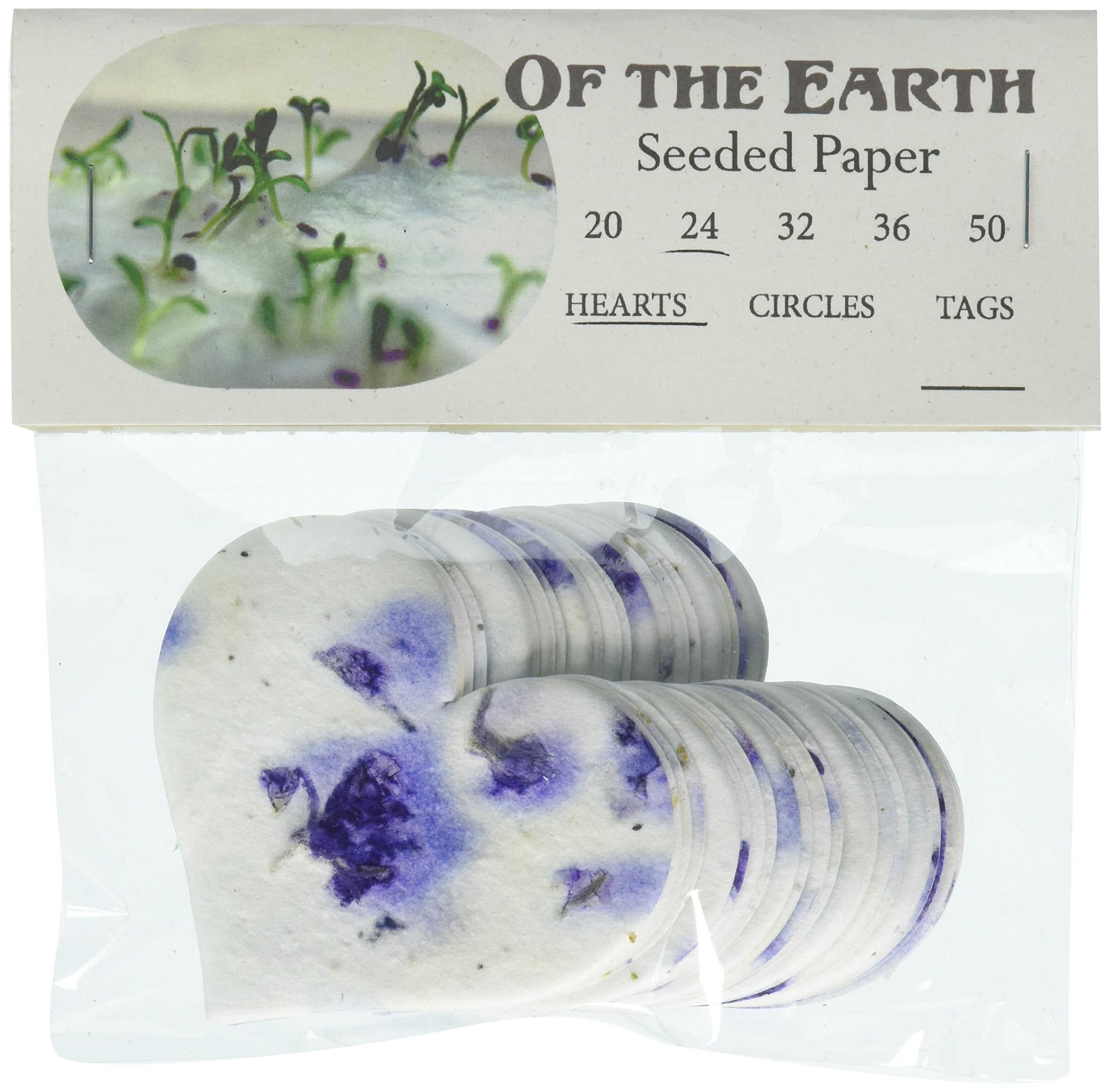 Of The Earth Purple Heart Shape Seed Embedded Blue Larkspur Handmade Paper, Large, Set Of 48 Tags