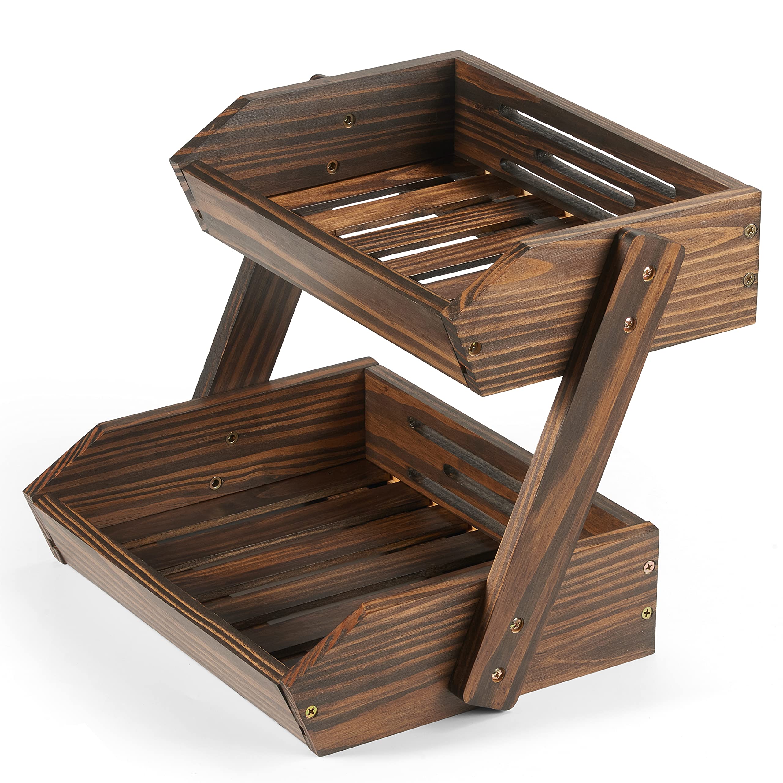 Nagawood Large Capacity 2-Tier Wooden Fruit Basket, Durable Acacia Wood, 10.5'' Tall, Spacious For Produce, Vegetables, Bread St