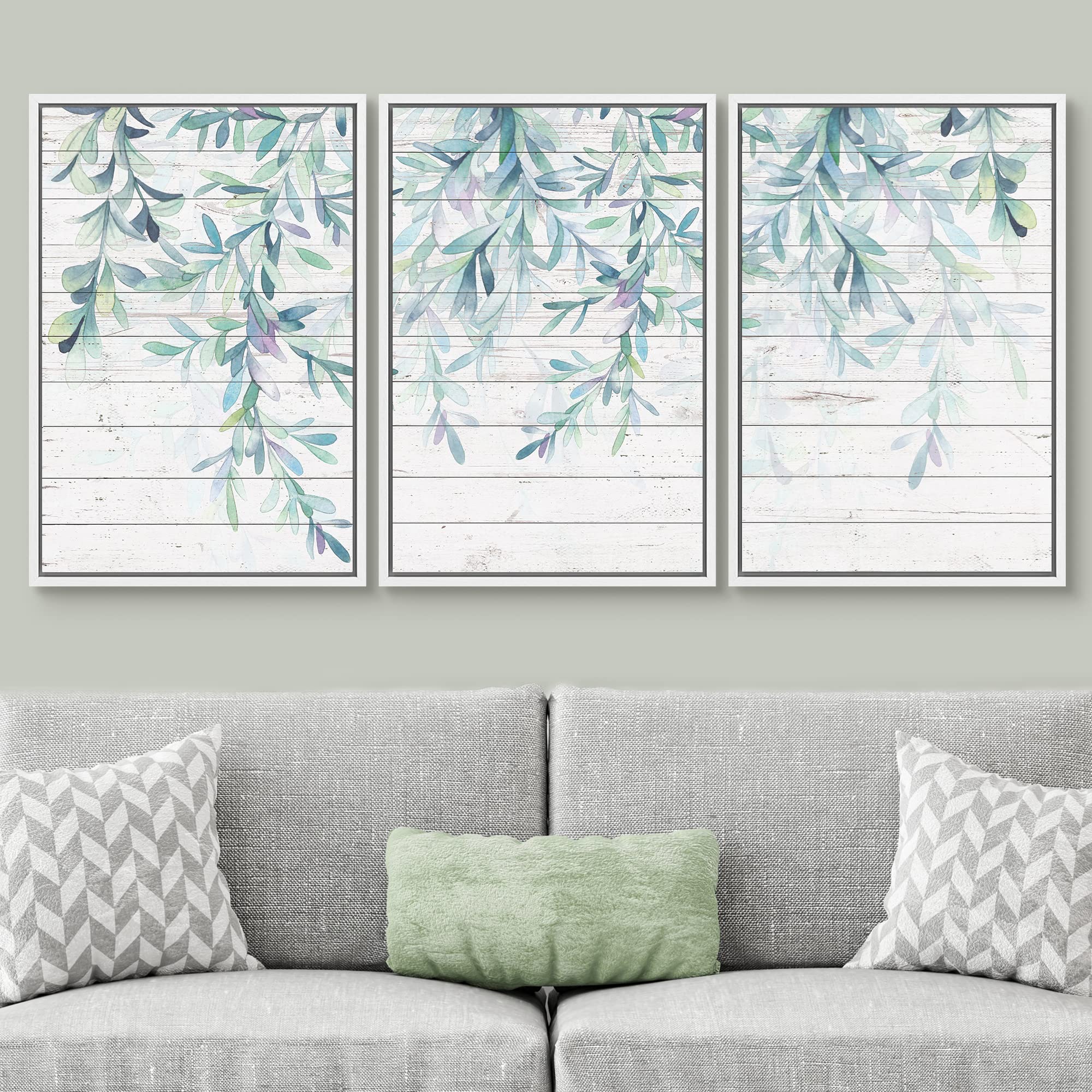 Signwin Framed Canvas Print Wall Art Set Wood Panel Style Country Forest Leaves Nature Wilderness Illustrations Modern Art Decor
