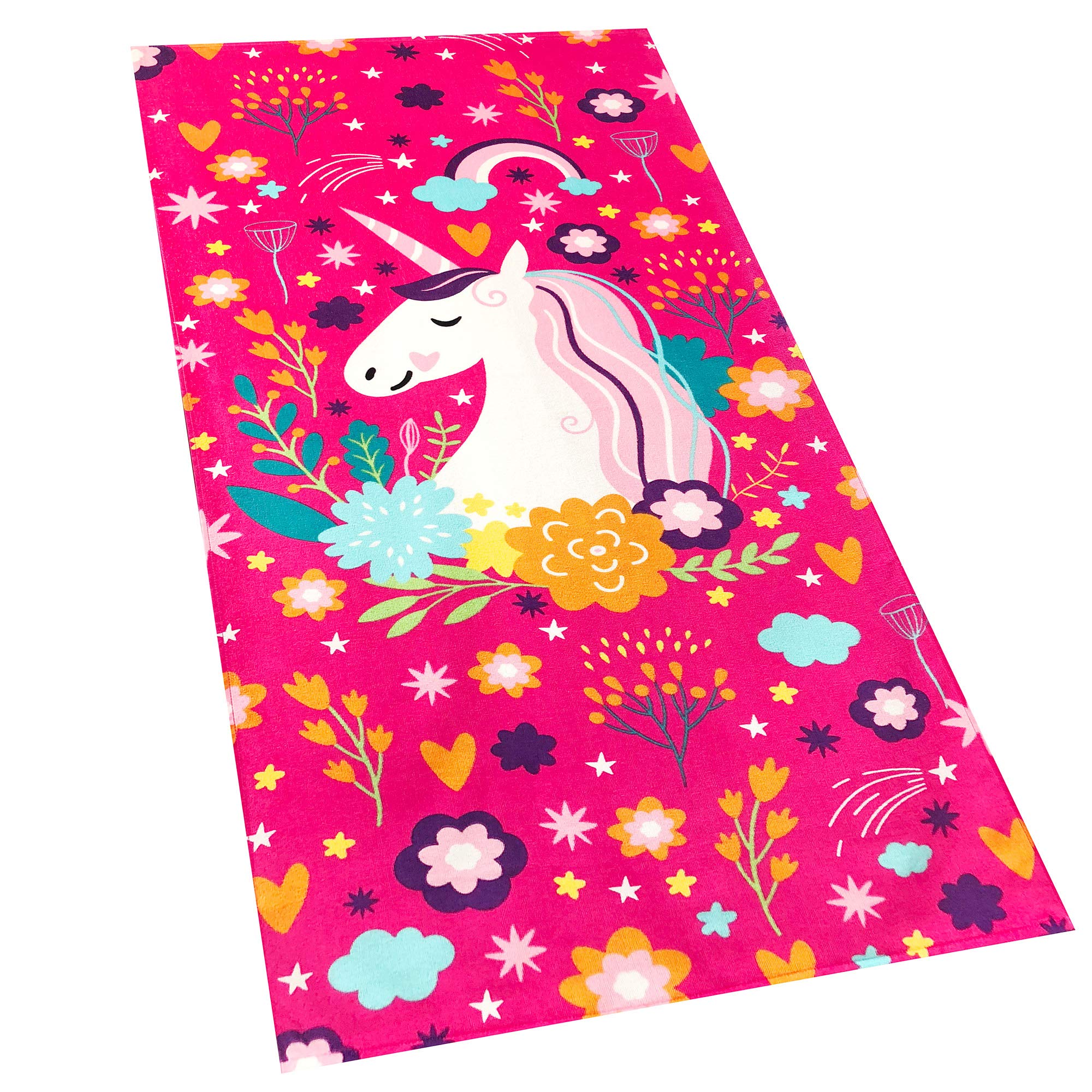Softerry Love Unicorn Beach Towel Pink Fantasy Rainbow 30 X 60 Inches 100% Cotton Velour (30'' X 60'', Pink)
