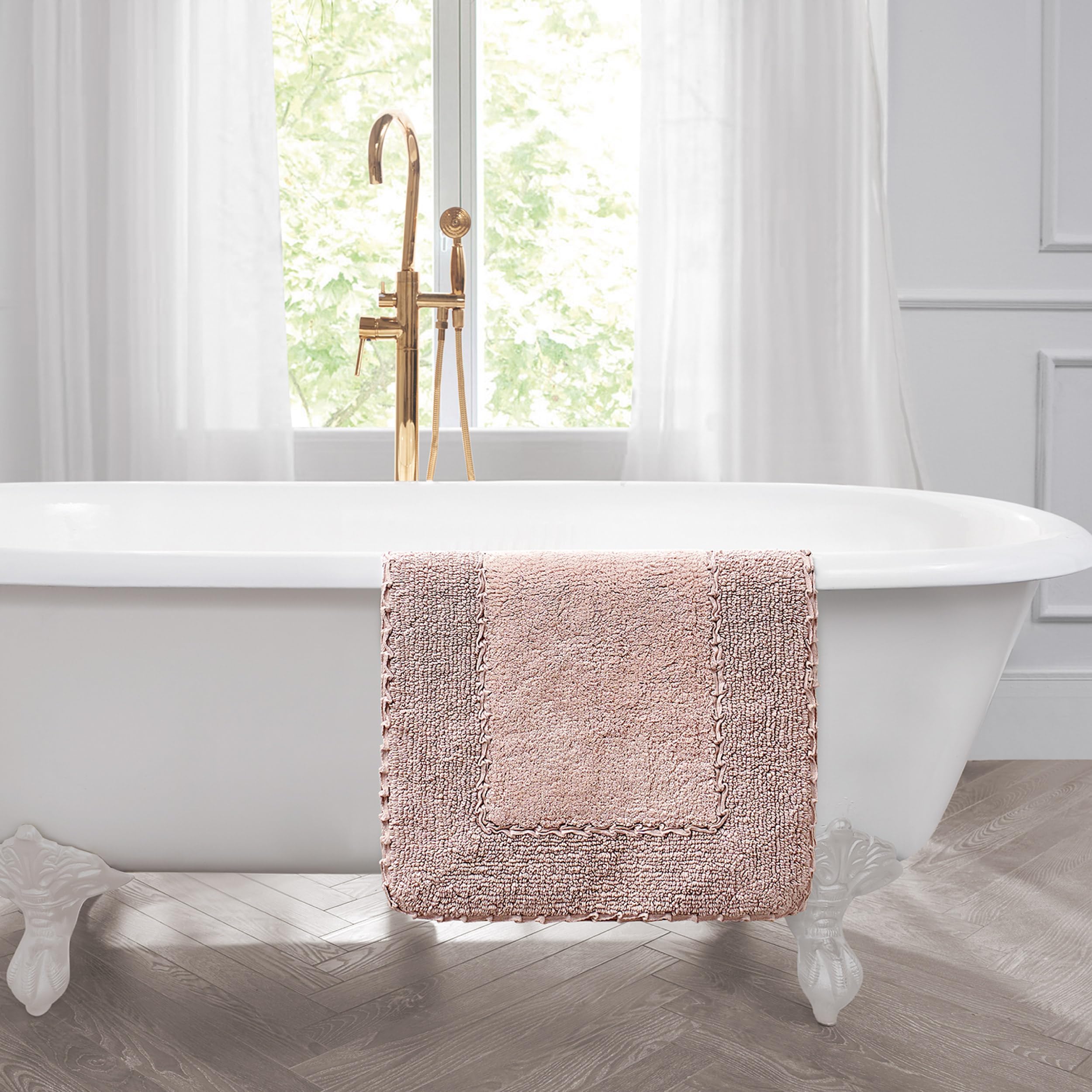 Laura Ashley Ruffle Cotton 20'' X 34'' Bath Rug, Blush