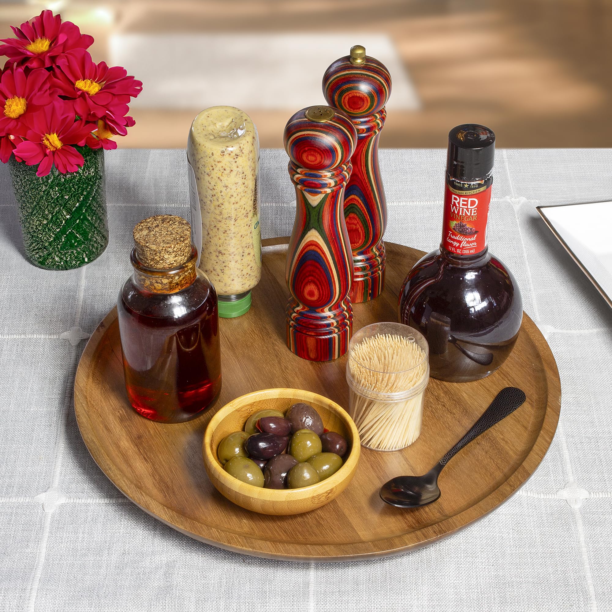 Tb Home Acacia Wood Lazy Susan Organizer Kitchen Turntable For Cabinet, Table, Pantry Or Countertop