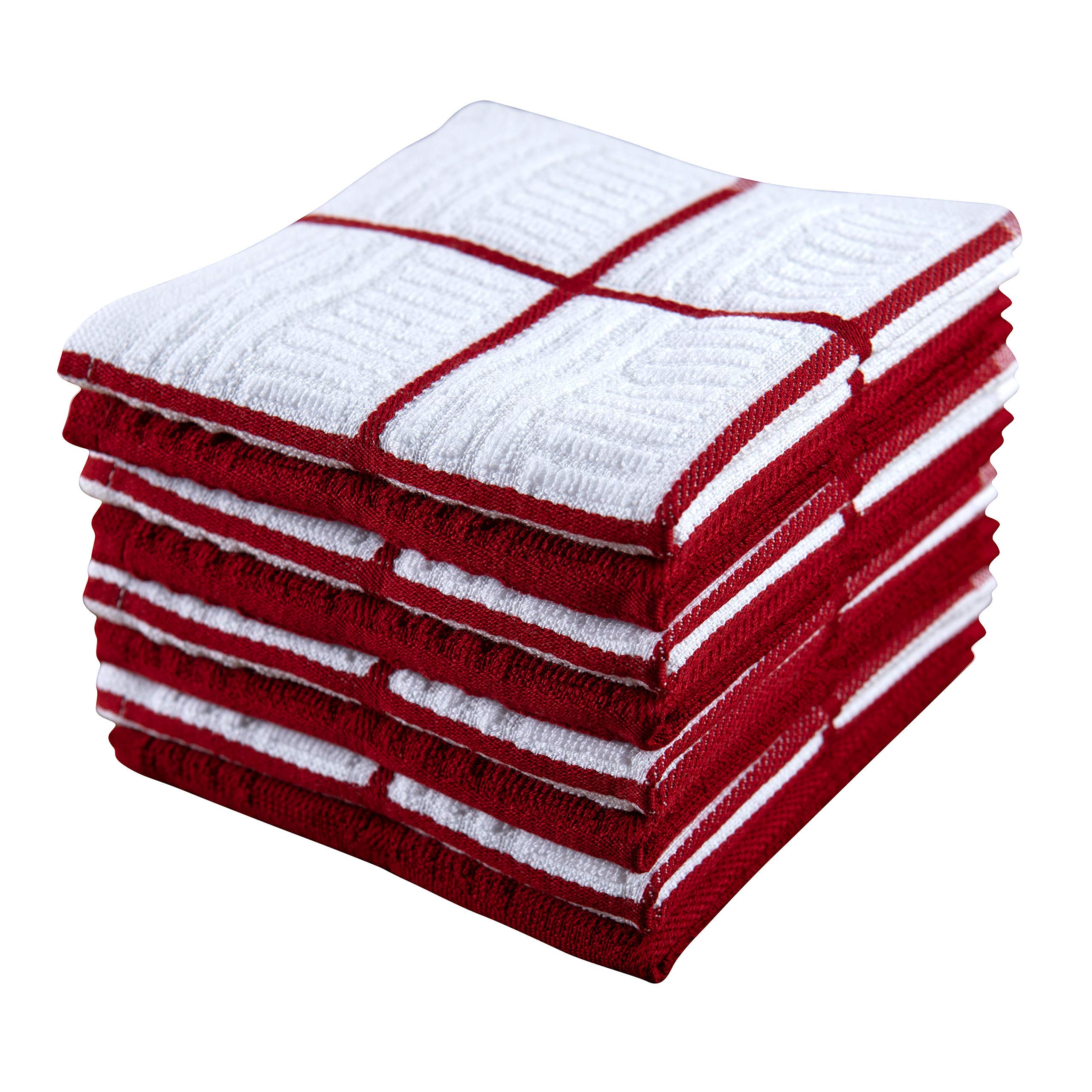 Kitchen Towels Dishcloths 100% Cotton, Set Of 8, Red And White Dish Cloth Towels, Tea Towels, Reusable And Absorbent Cleaning Cl