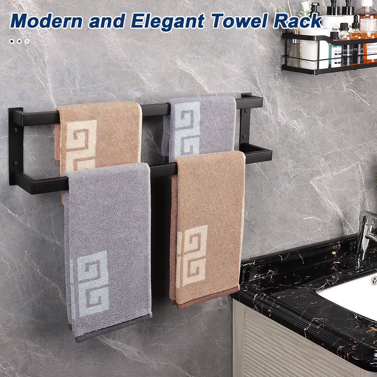 Nearmoon Bathroom Towel Bar, Towel Rod Holder, Square Shelf Rack Hanging Towel For Bath, Thicken Sus304 Stainless Steel Towel Ra