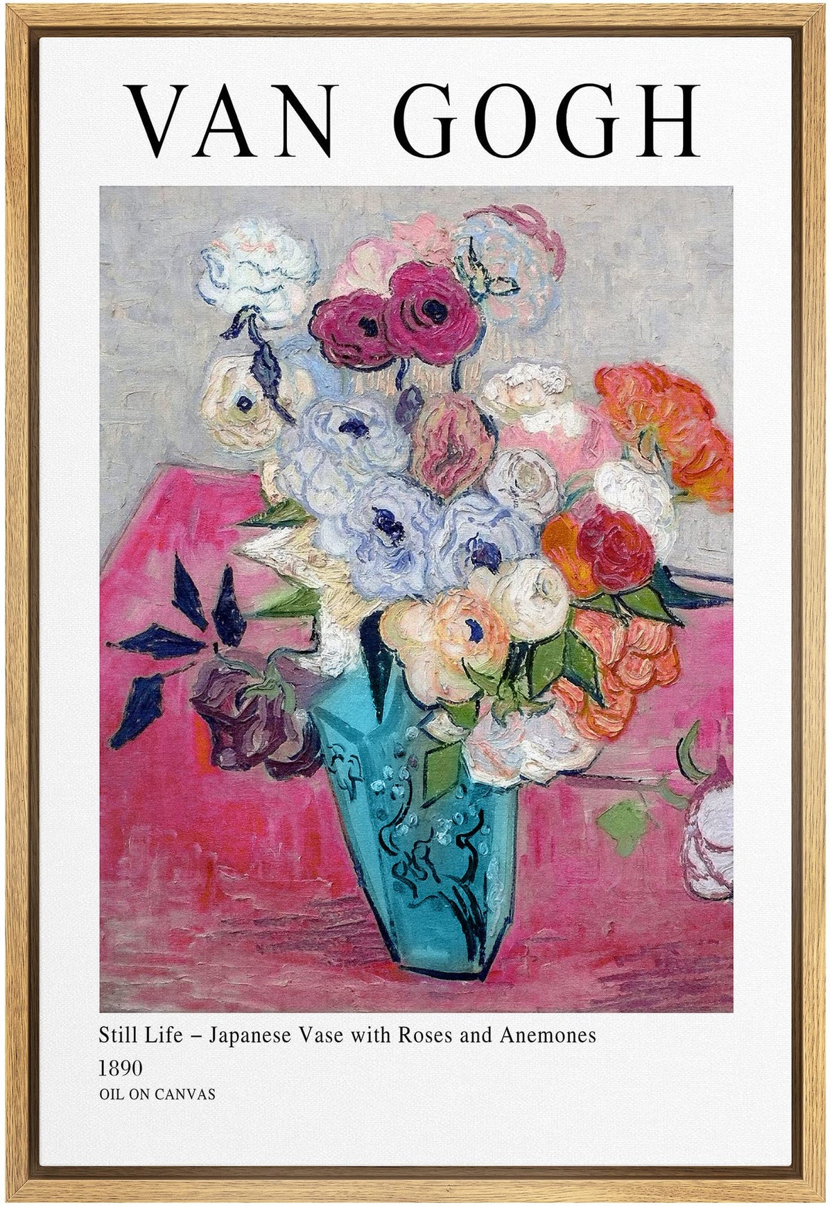 Signleader Framed Canvas Print Wall Art Still Life Japanese Roses Botanical Brushstroke Illustrations Fine Art Traditional Color