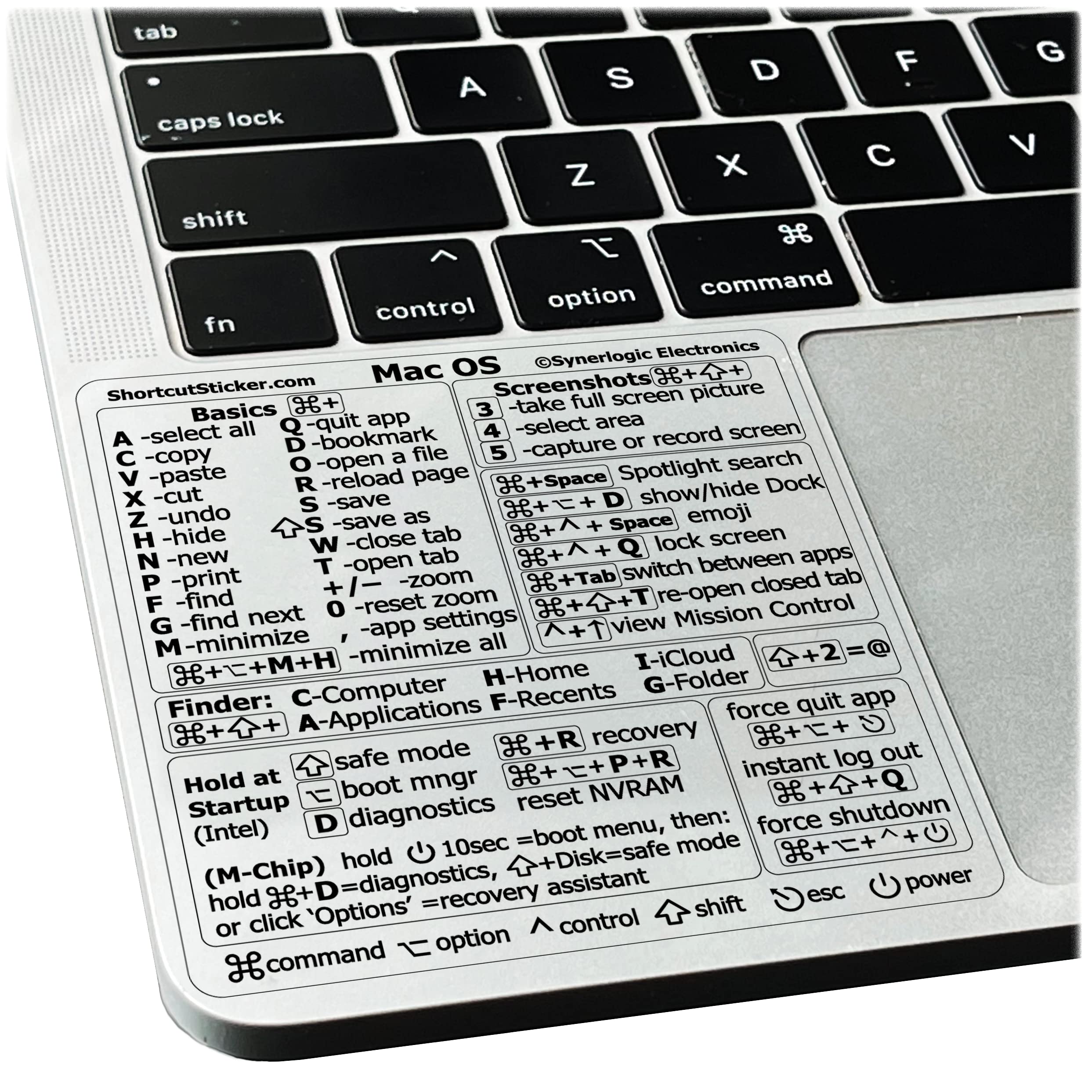 Synerlogic Mac Os (Venturamontereybig Surcatalinamojave) Keyboard Shortcuts, M1M2Intel No-Residue Clear Vinyl Sticker, Compatibl