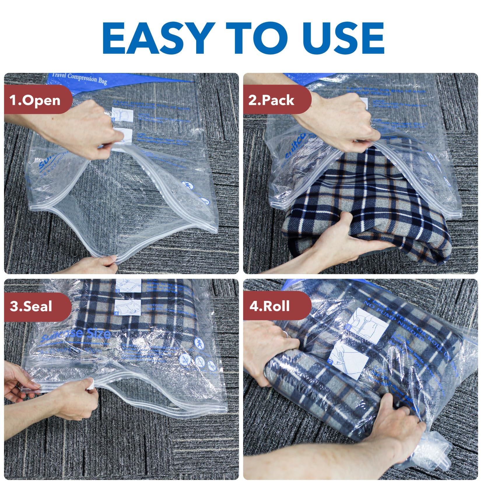 12 Pack Compression Bags For Travel | Vacuum Seal Storage Bags For Luggage & Dirty Clothes | Travel Packing Space Saver Bags For