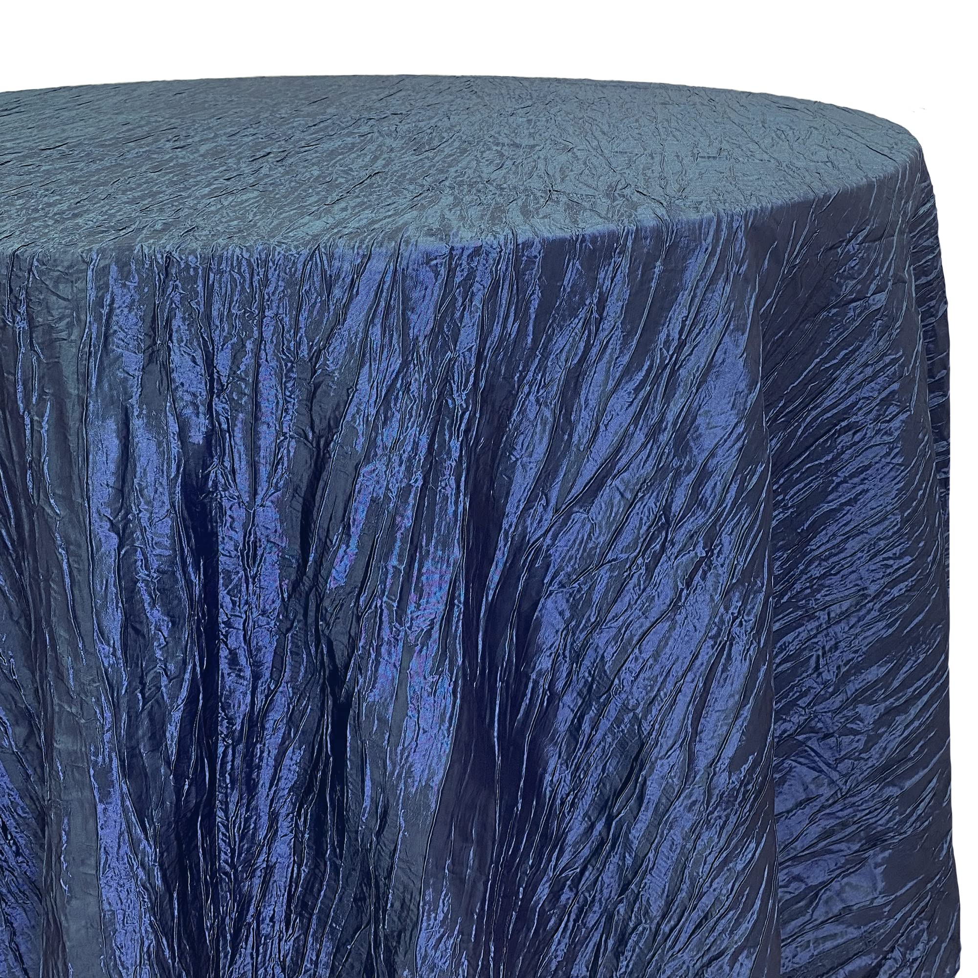 Your Chair Covers - 120 Inch Round Crinkle Taffeta Tablecloth - Navy Blue, Crushed Shiny Dining Table Cloth For Wedding Party Bi