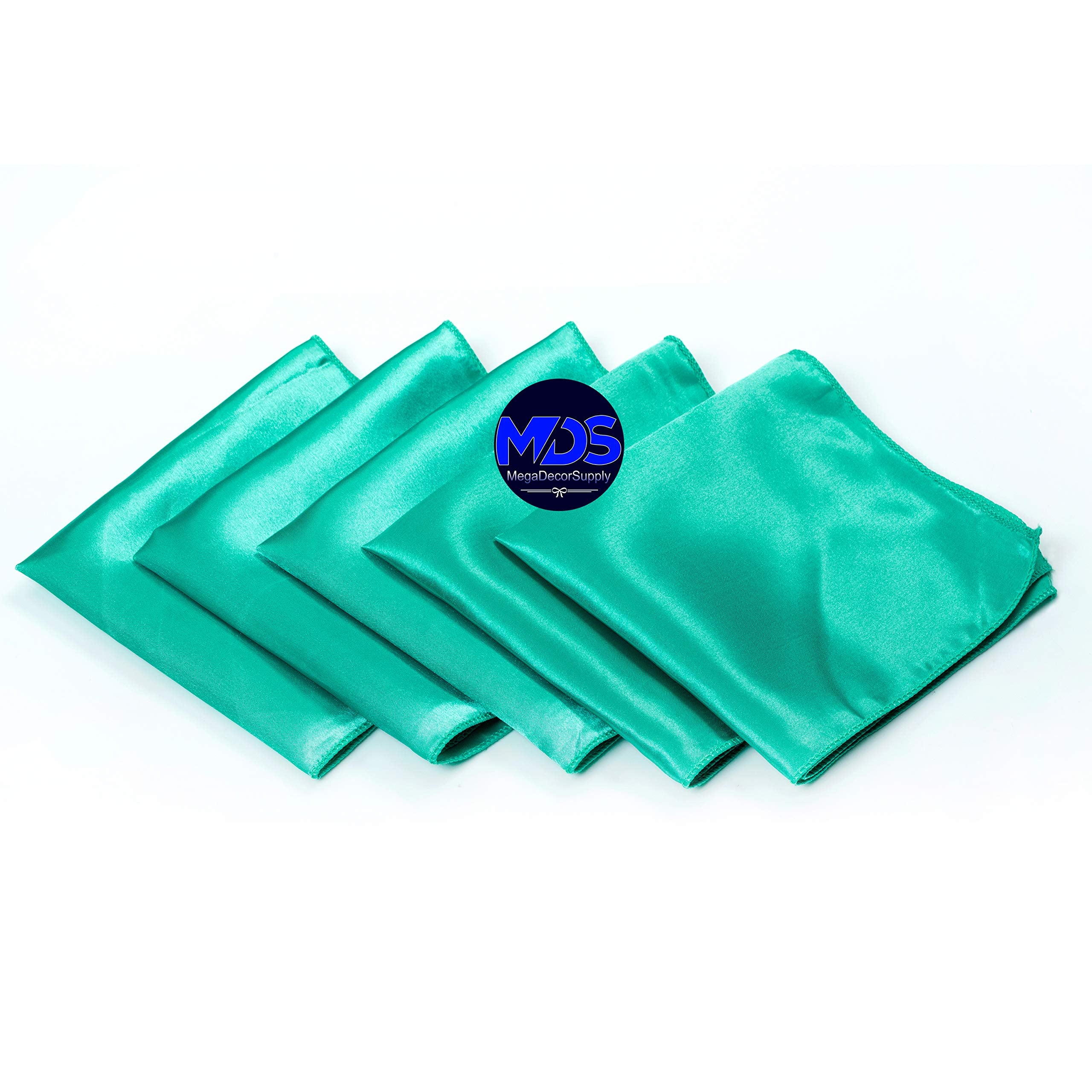 Mds Pack Of 100 Wedding Satin 12''X 12'' Square Dinner Napkin Or Handkerchief For Wedding Banquet Decoration - Sea Green
