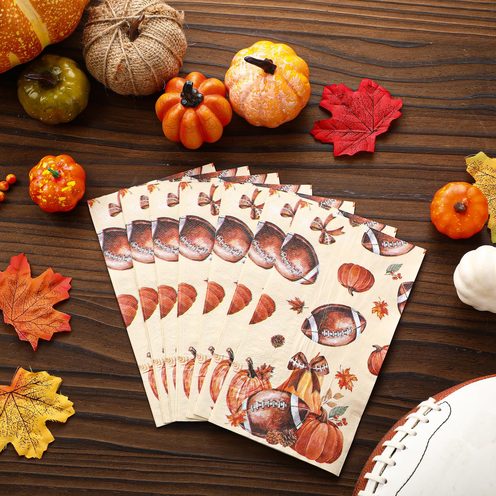 Windkream 200 Pcs Fall Football Guest Napkins Disposable Hand Towels for Bathroom Autumn Leaf Pumpkin Paper Guest Towels Footbal