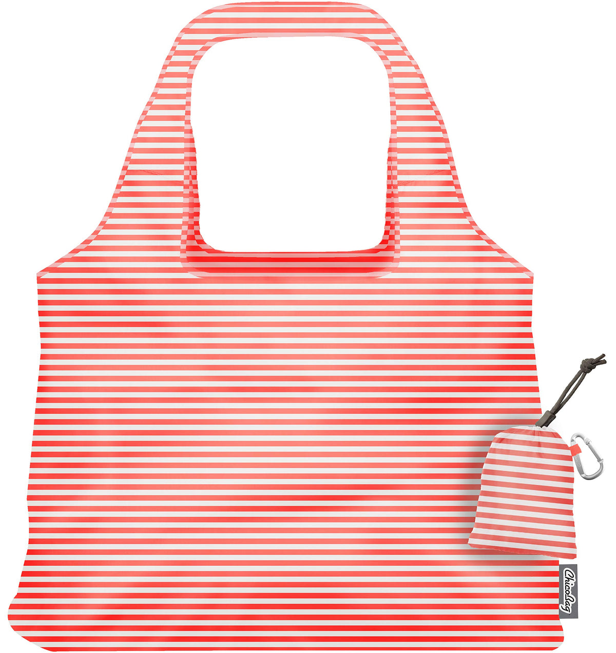 Chicobag Vita Reusable Tote Bag With Carabiner Clip | Compact Reusable Shopping Bags | Eco Friendly | Coral Stripe