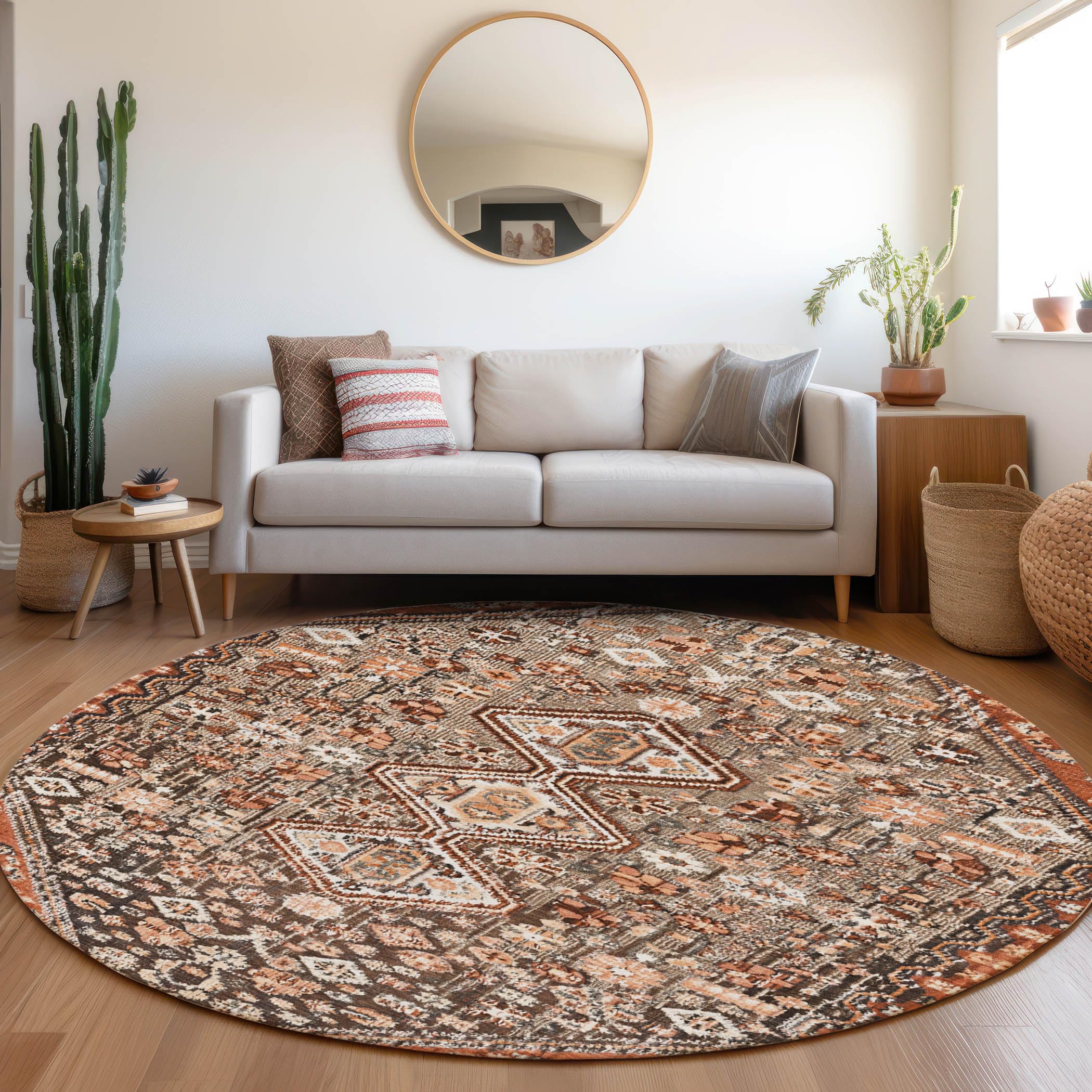 Machine Washable Indoor/Outdoor Chantille Fudge 8 x 8 Round Rug