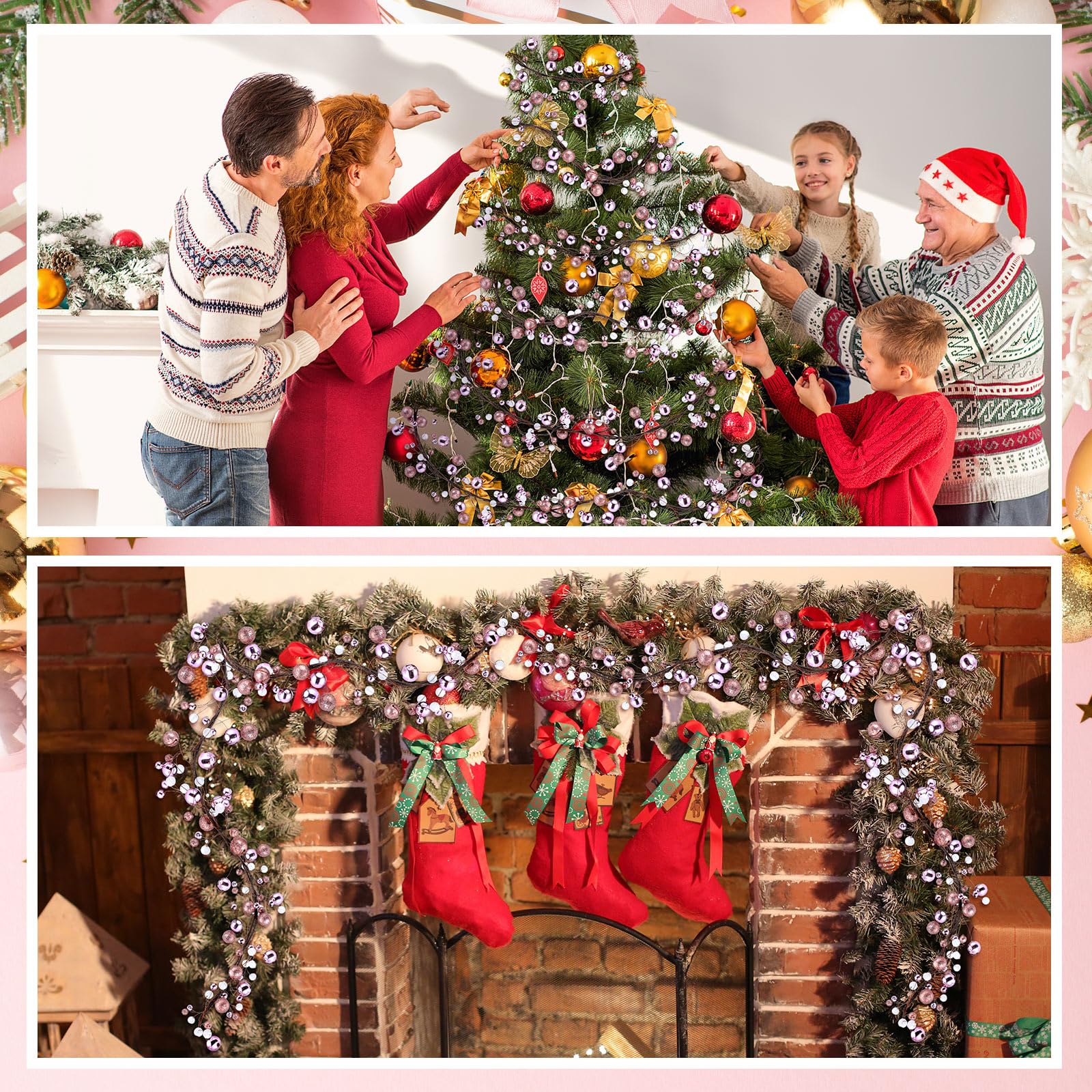 WILLBOND 9 ft Rose Gold Christmas Ball Garland Ball Ornaments Hanging Baubles Ornament for Xmas Christmas Tree Fireplace Wreath
