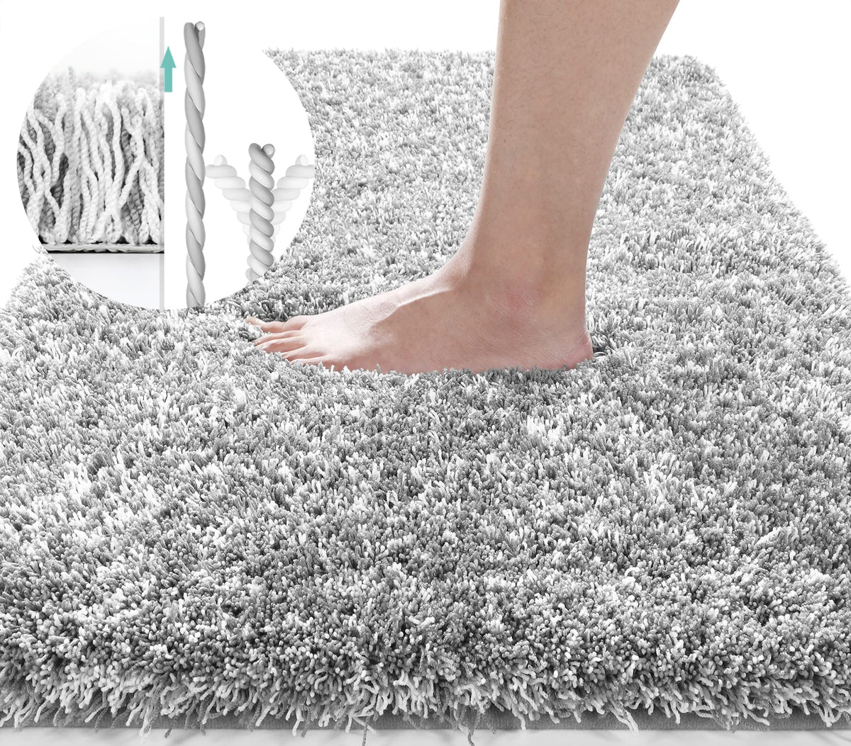 Yimobra Luxury Bathroom Rugs, Shaggy Bath Mats For Bathroom Non Slip, Water Absorbent Microfiber Bath Mat, Machine Washable, Flu