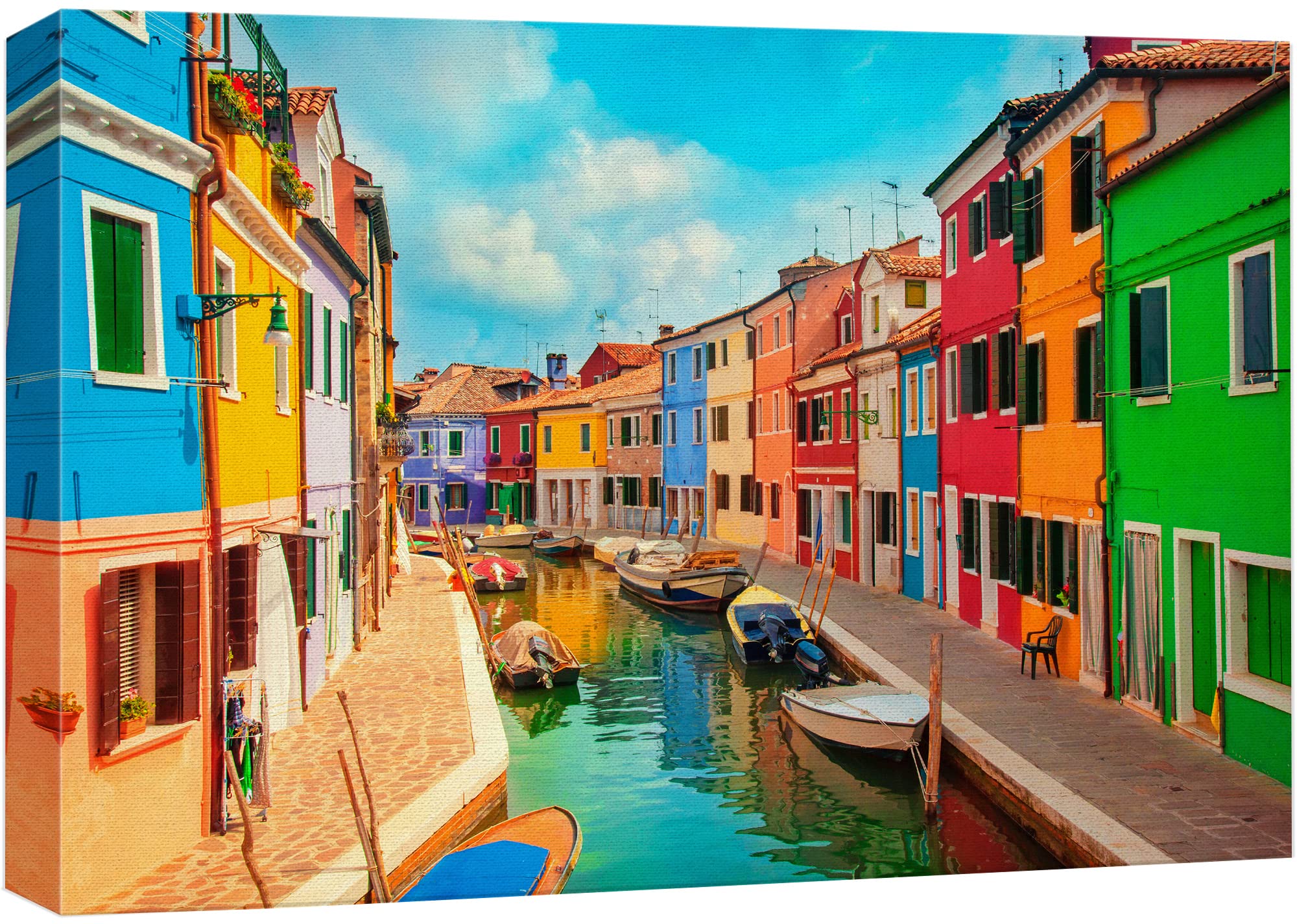 Wall26 Canvas Print Wall Art Vibrant Neon Venice Italy Canal Homes Nature Wilderness Photography Realism Rustic Scenic Landscape