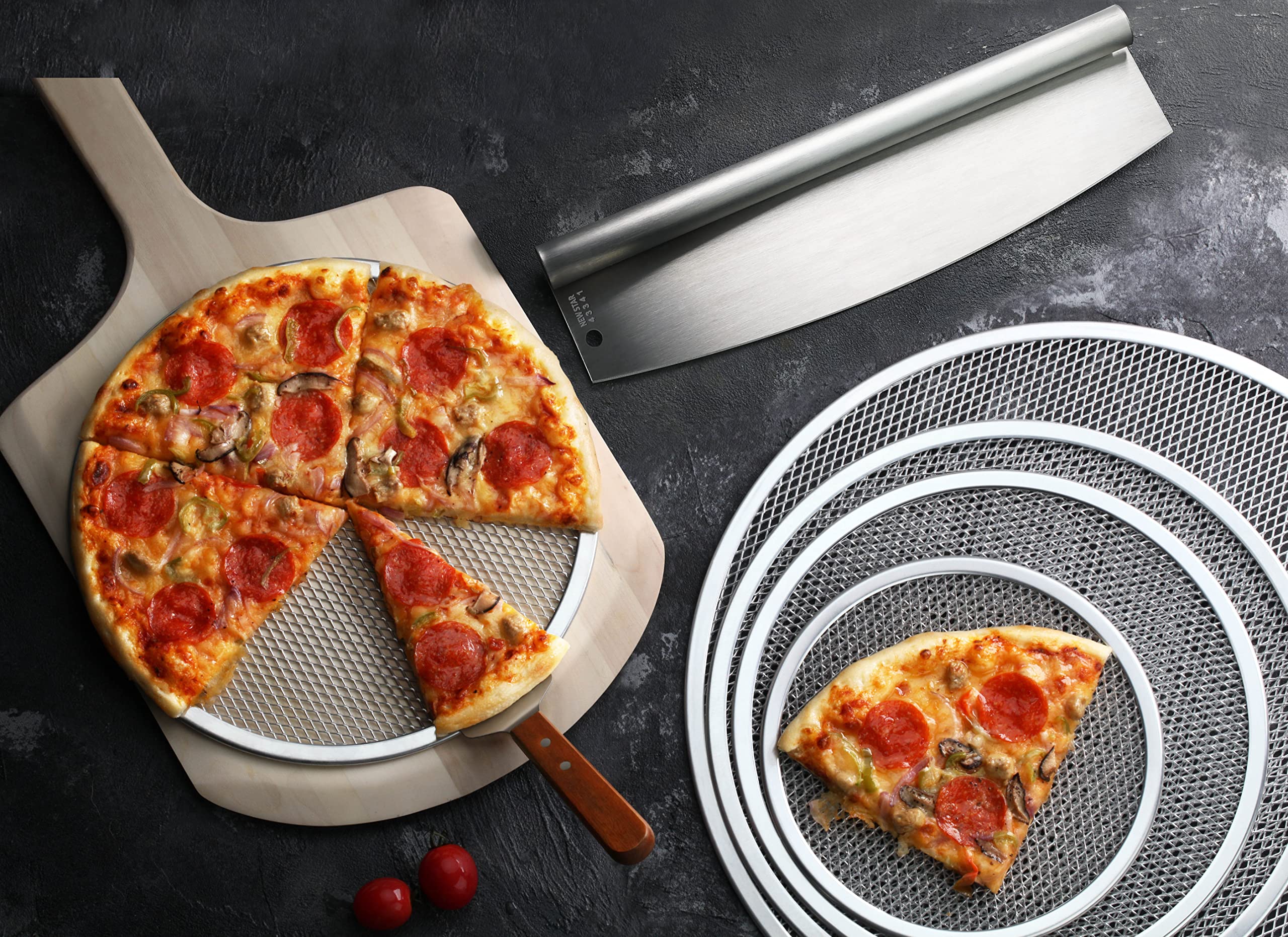 New Star Foodservice 43341 18/8 Stainless Steel Pizza Cutter, 13.75'' X 4'' Inch, Silver