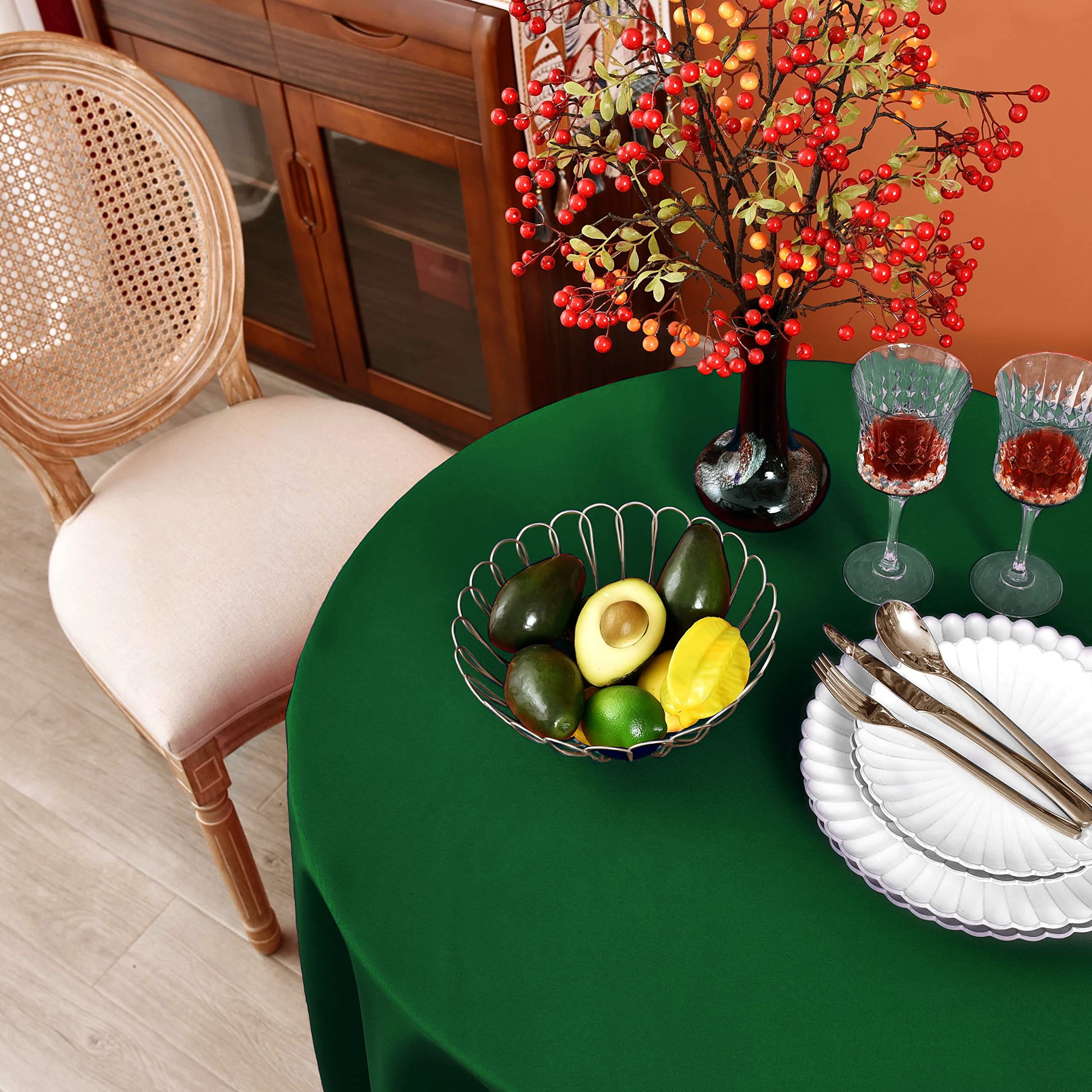 Meanmoy Green 210 Gsm Water & Stain Resistant Round Tablecloth For Circle Table - Solid 48 Inch Table Cloth Cover In Wrinkle Fre
