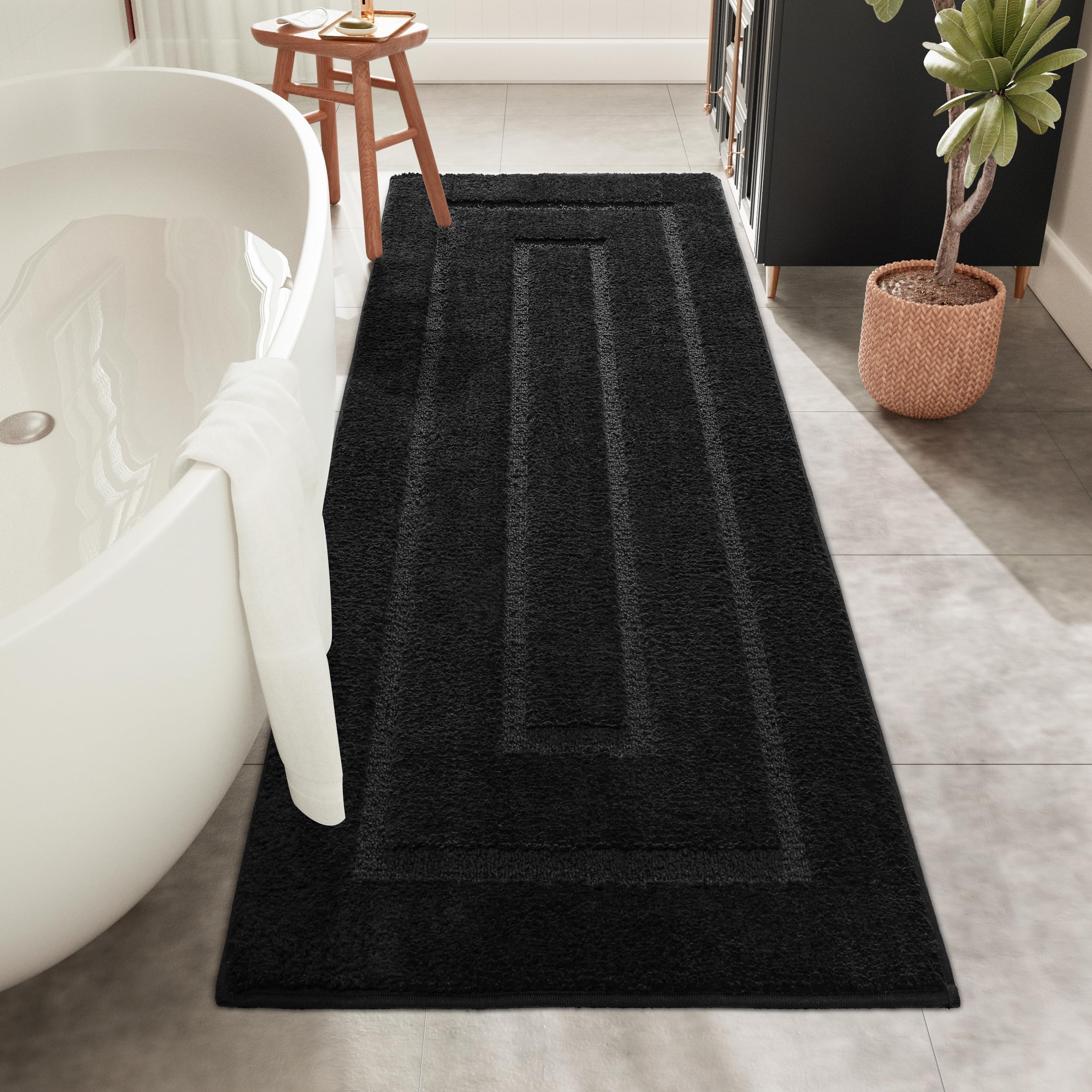Homore Bath Rug, Black Bathroom Rug 24X60 Thick Soft Absorbent Microfiber Bathroom Runner Rug, Washable Bath Runner Rugs For Bat