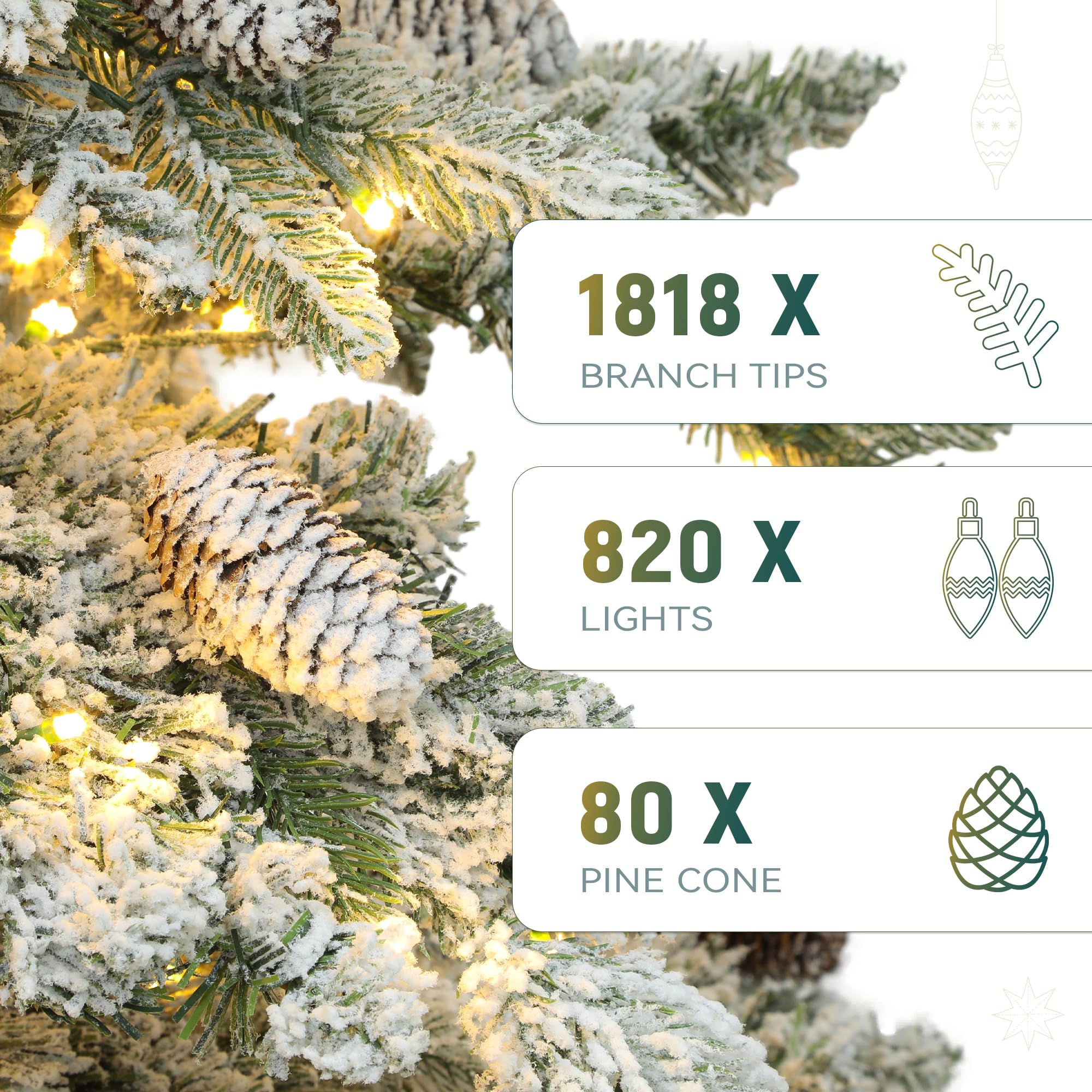 YITAHOME 9FT Prelit Flocked Christmas Tree w/Remote, Pre-Decorated Mountain Pine Hierarchical Tower Flocked Xmas Tree w/ 1818 Ti