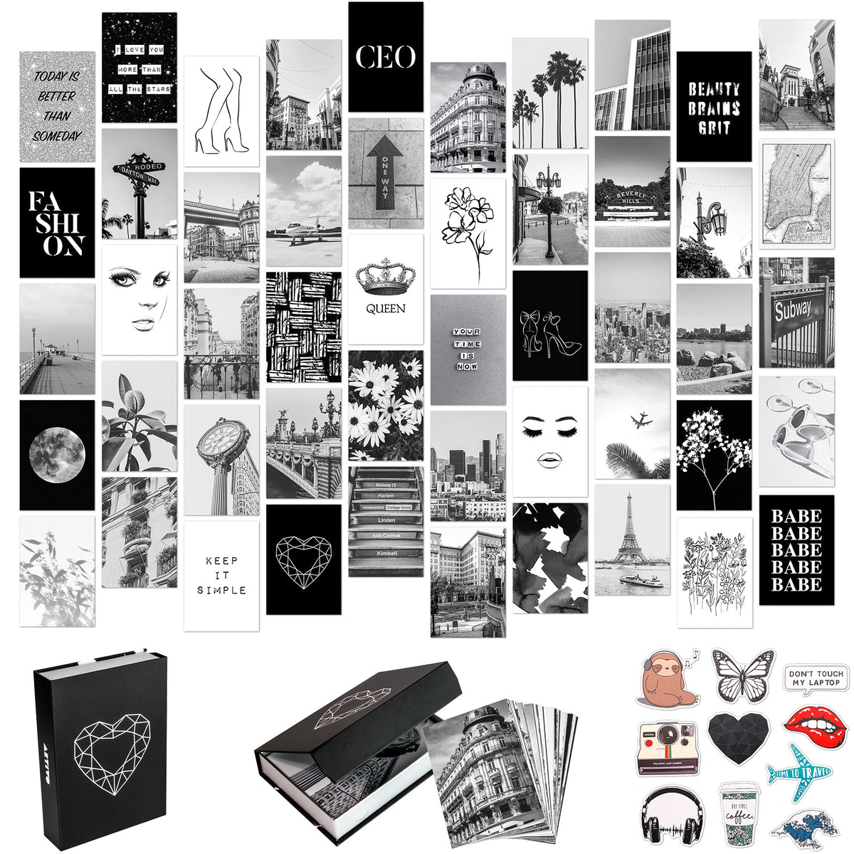 Artivo Black White Aesthetic Picture For Wall Collage 50 Set 4X6, City Chic Wall Decor For Teen Girls, Aesthetic Posters, Black