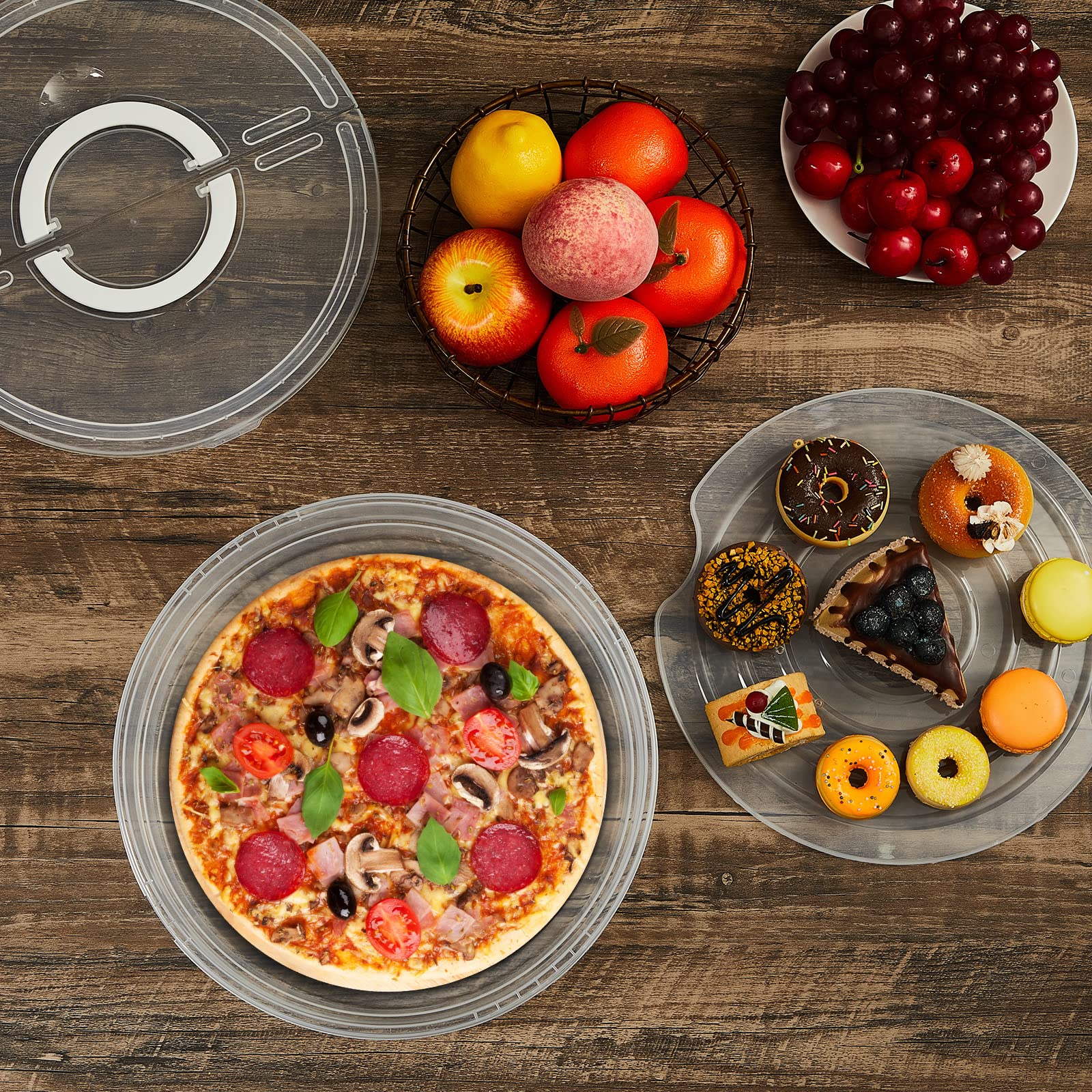 Crowye 3 Pcs 12 Inch Food Storage Container Set, ABS Material, 2 Compartments, Pie Carrier for Pizza, Cakes, Desserts