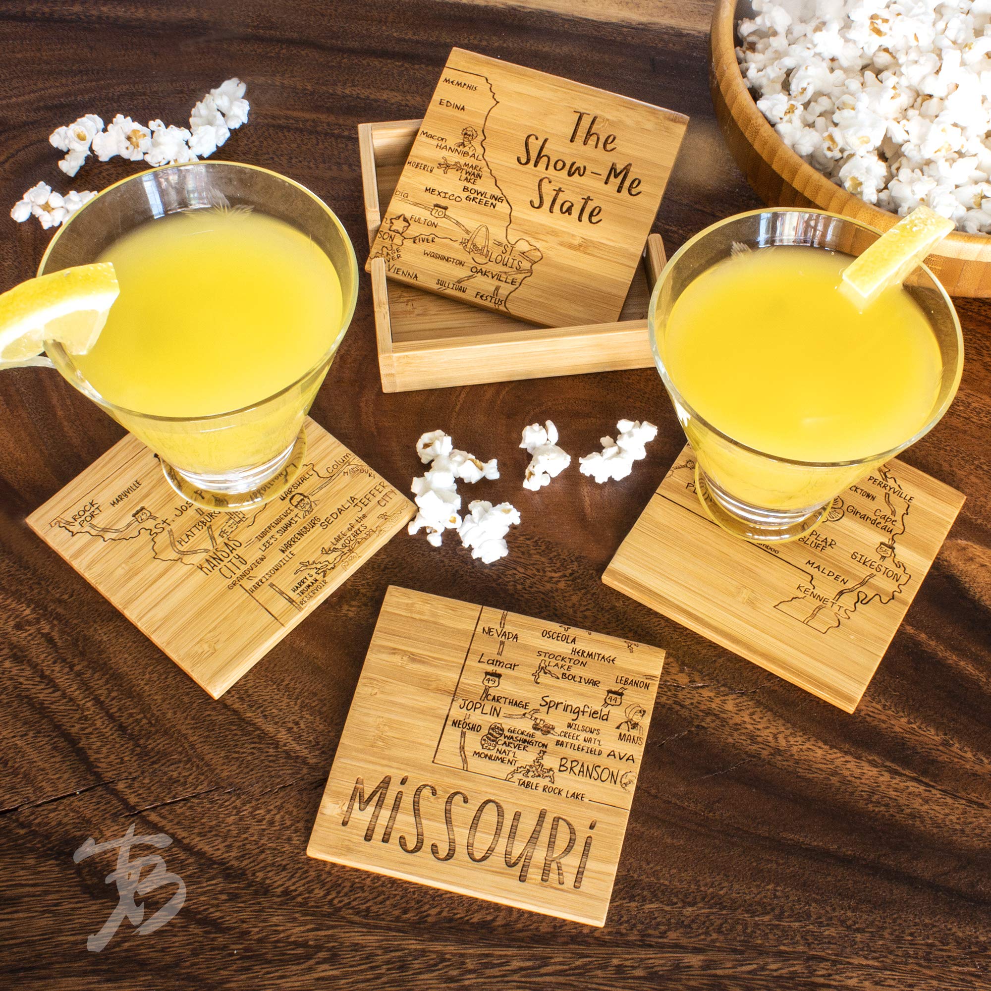 Totally Bamboo Missouri State Puzzle 4 Piece Bamboo Coaster Set with Case