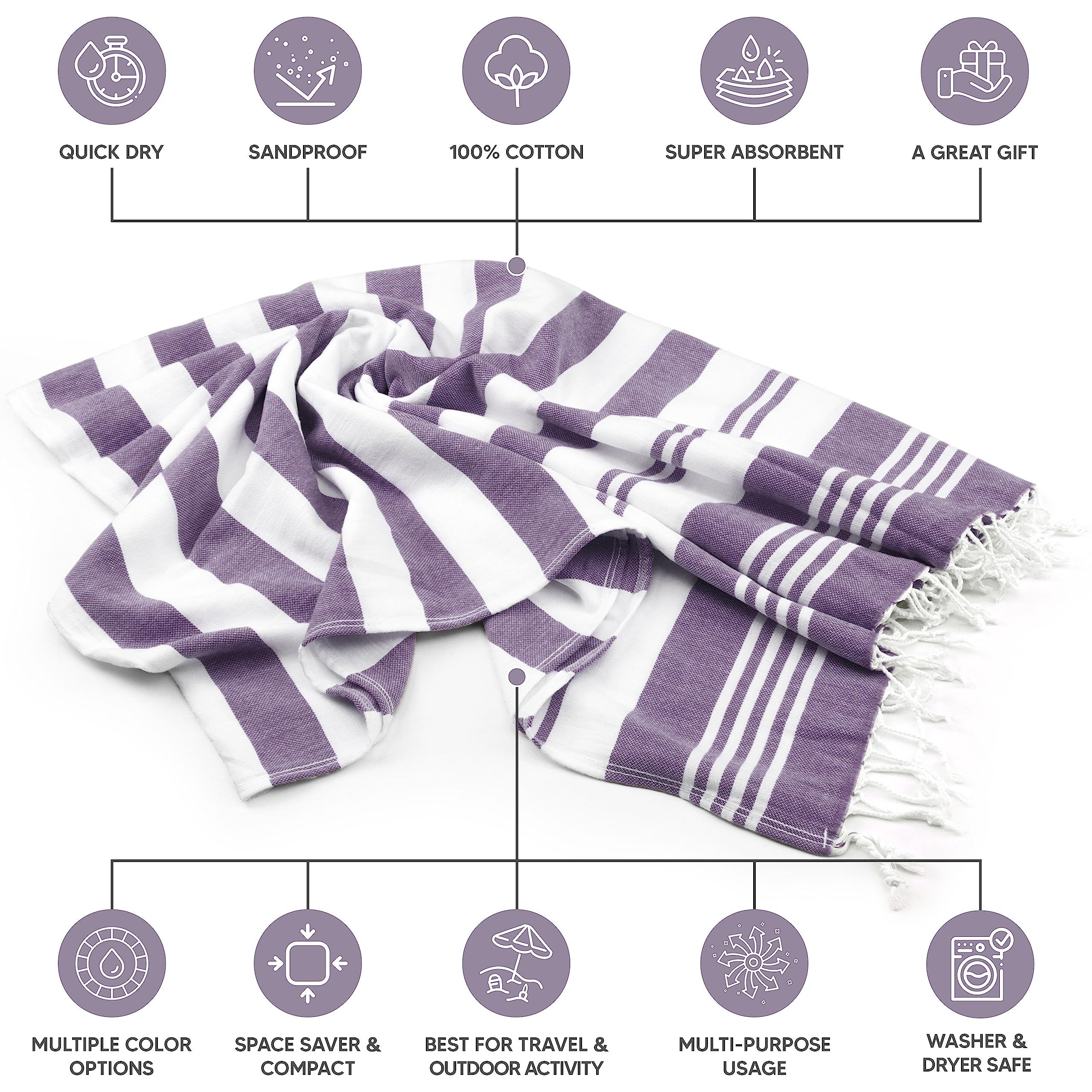 Utopia Towels - 4 Pack Turkish Beach Towel (40 X 72 Inches) - 100% Cotton Oversized Sand Free Quick-Dry Turkish Towel, Prewashed