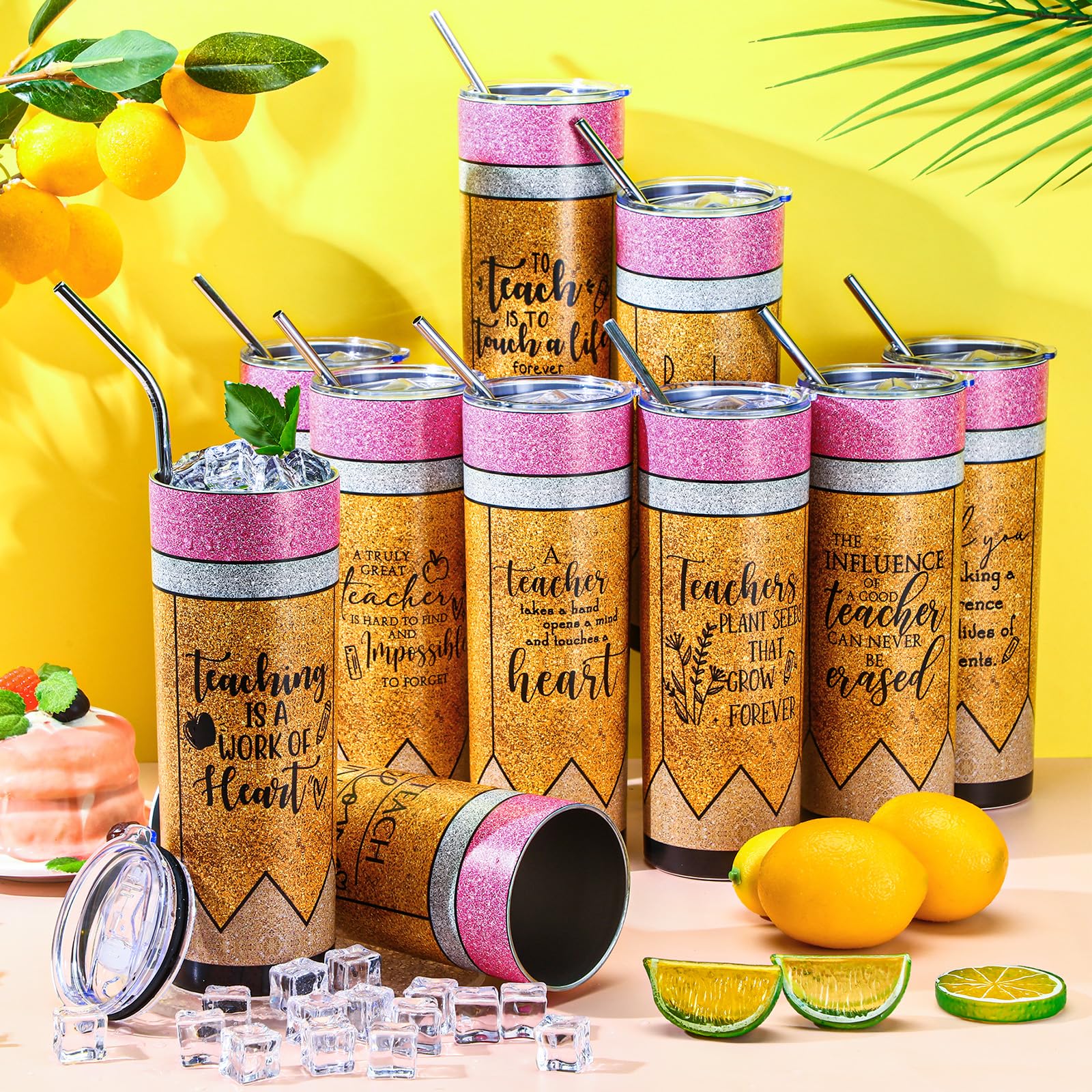 Singhoow 10 Pcs Skinny Tumblers Back To School Teacher Gifts Set 20 Oz Stainless Steel Tumblers With Lids And Straws Teacher App