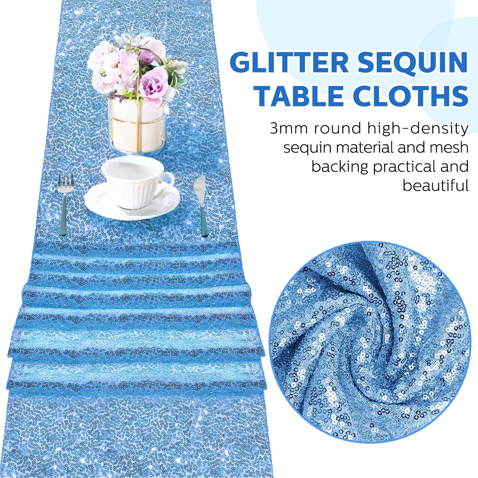 Tegeme 6 Pieces 12 X 108 Inches Sequin Table Runners Glitter Sequin Runner Rectangular Table Runner Cloth For Christmas New Year