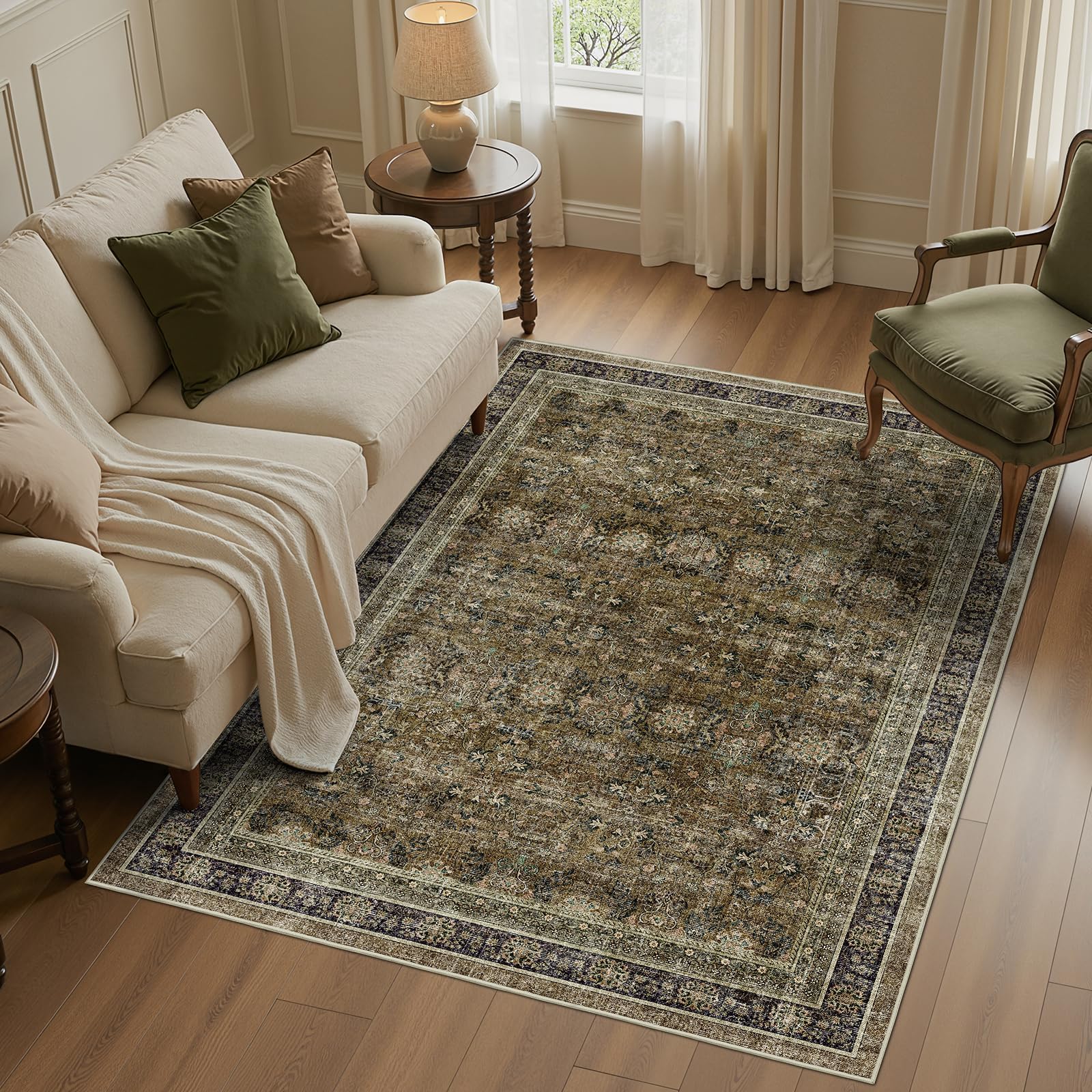 WITSHOCK 5x7 Area Rugs for Living Room: Vintage Modern Boho Moody Retro Antique Farmhouse Dark Carpet, Non-Slip Low Pile Stain R