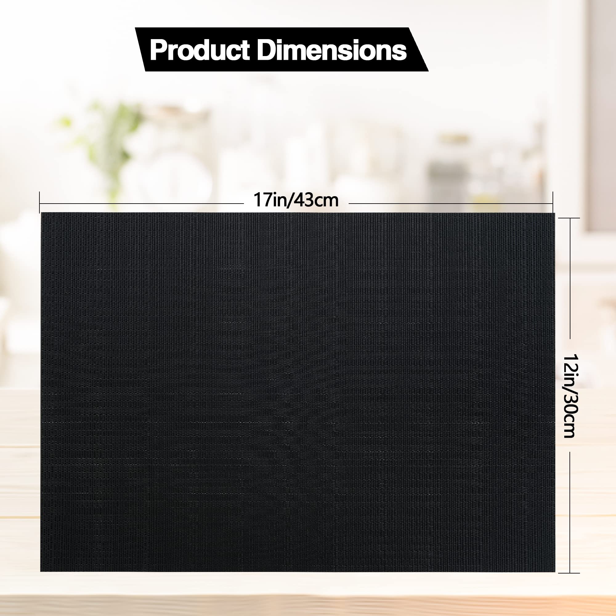 Slkqg Black Placemats Set Of 4 - Easy Clean Washable Vinyl Placemats - Wipeable Heat Proof Table Mats For Dining Table - 17X12 I