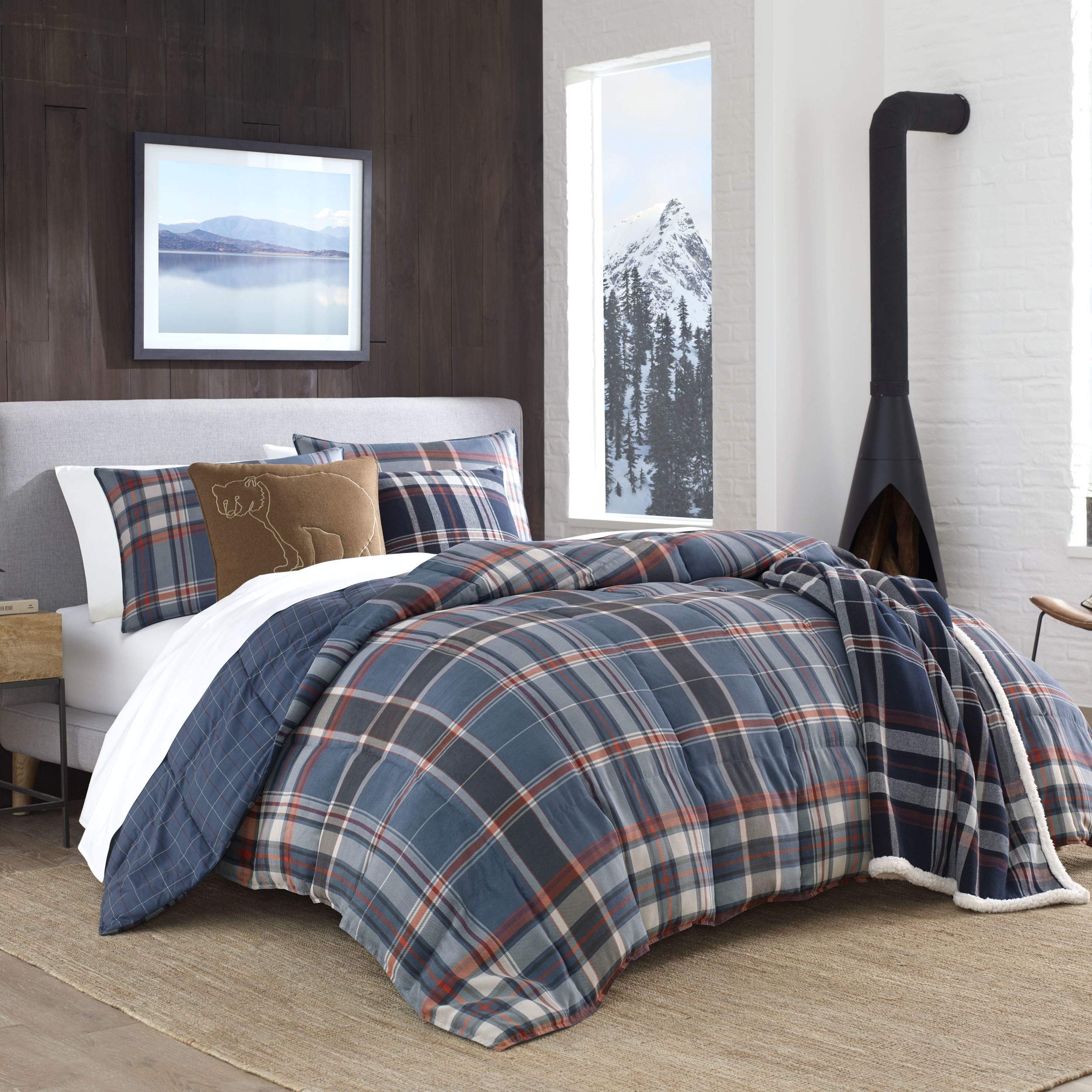 Eddie Bauer - Twin Comforter Set, Reversible Down Alt Bedding with Matching Sham, Oeko-Tex Certified, Dorm Essentials (Shasta Lake Navy)-Used Condition