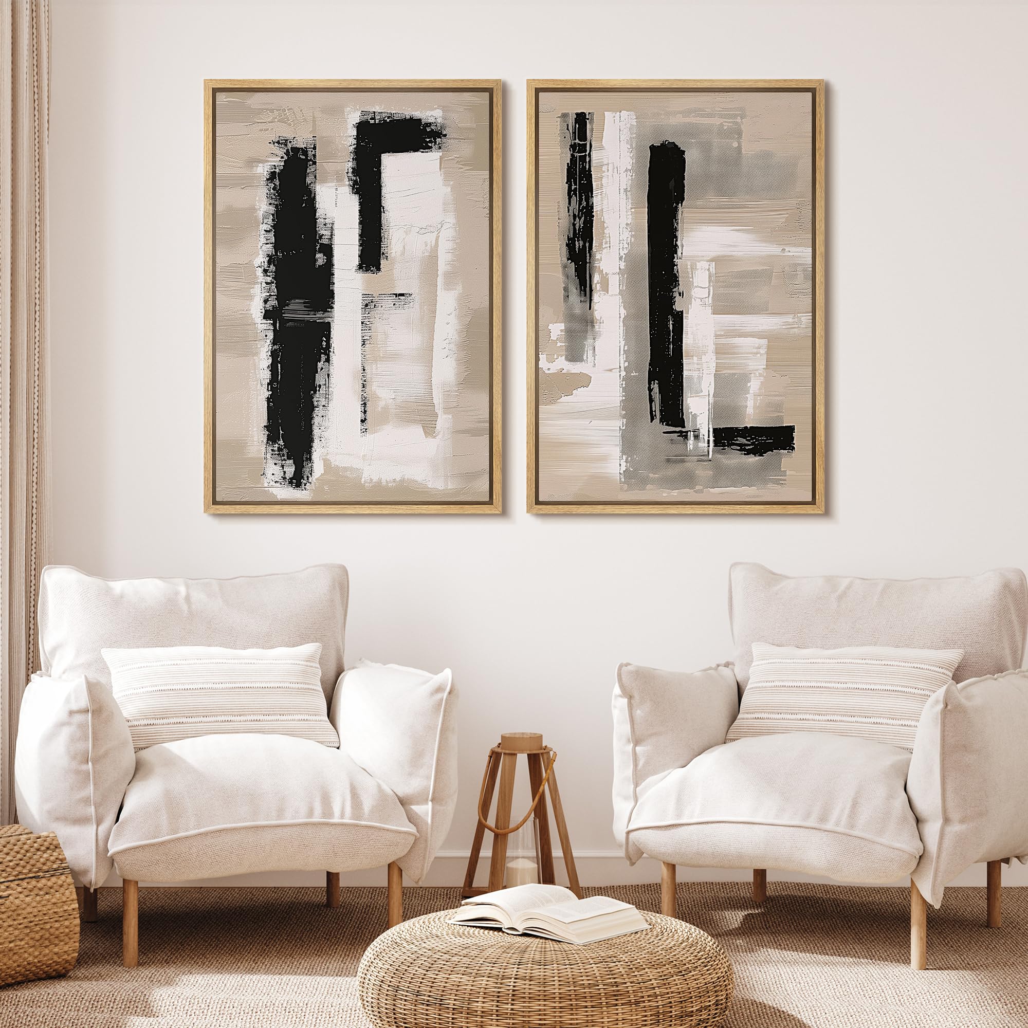 Mudecor Framed Canvas Print Wall Art Set Monochromatic Textures Contemporary Abstract Illustrations Modern Art Decorative Bohemi