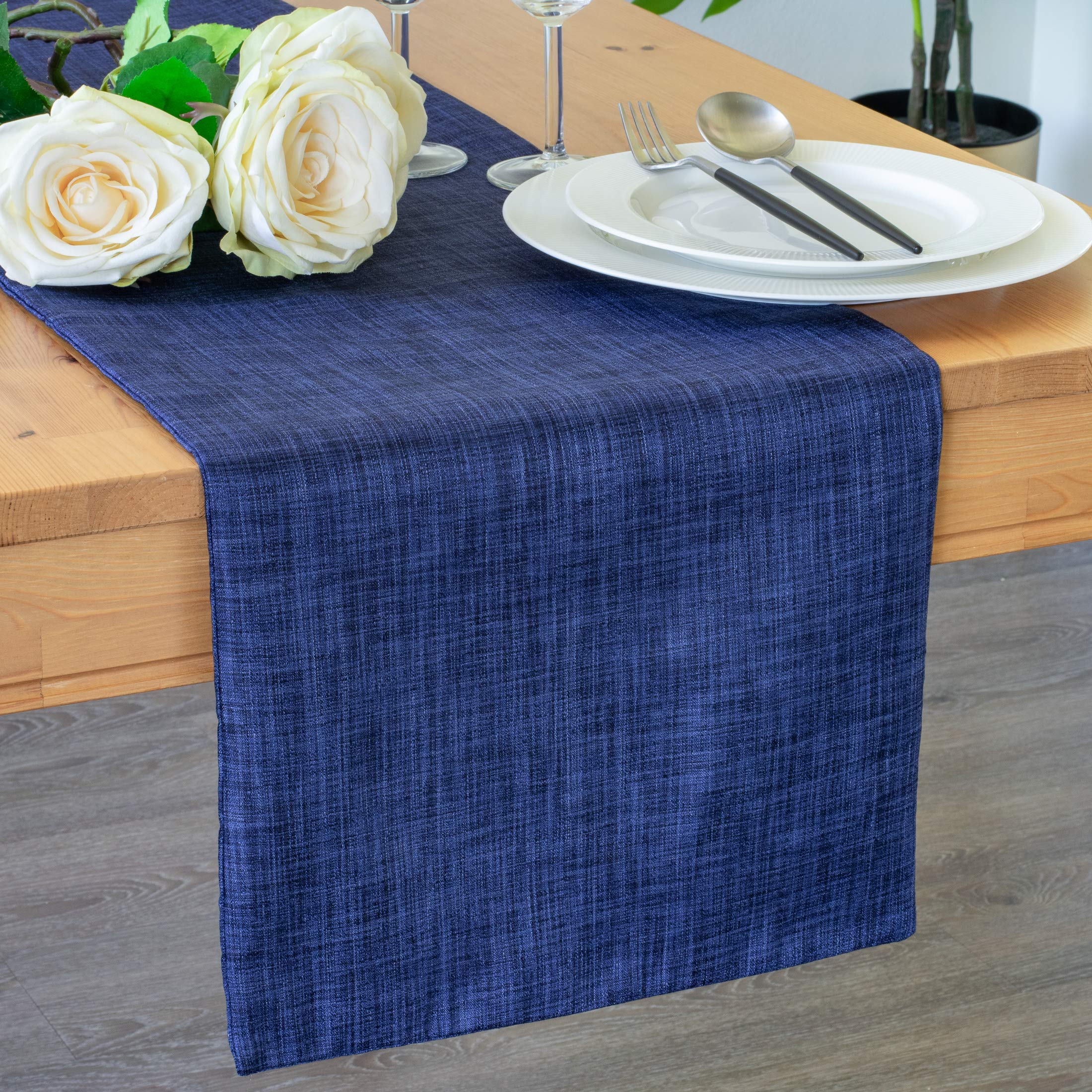 The White Petals Dark Blue Dresser Scarf Table Runners (13X36 Inch, Pack Of 1) Fabric Lined | Properly Finished, No Fray Edges |