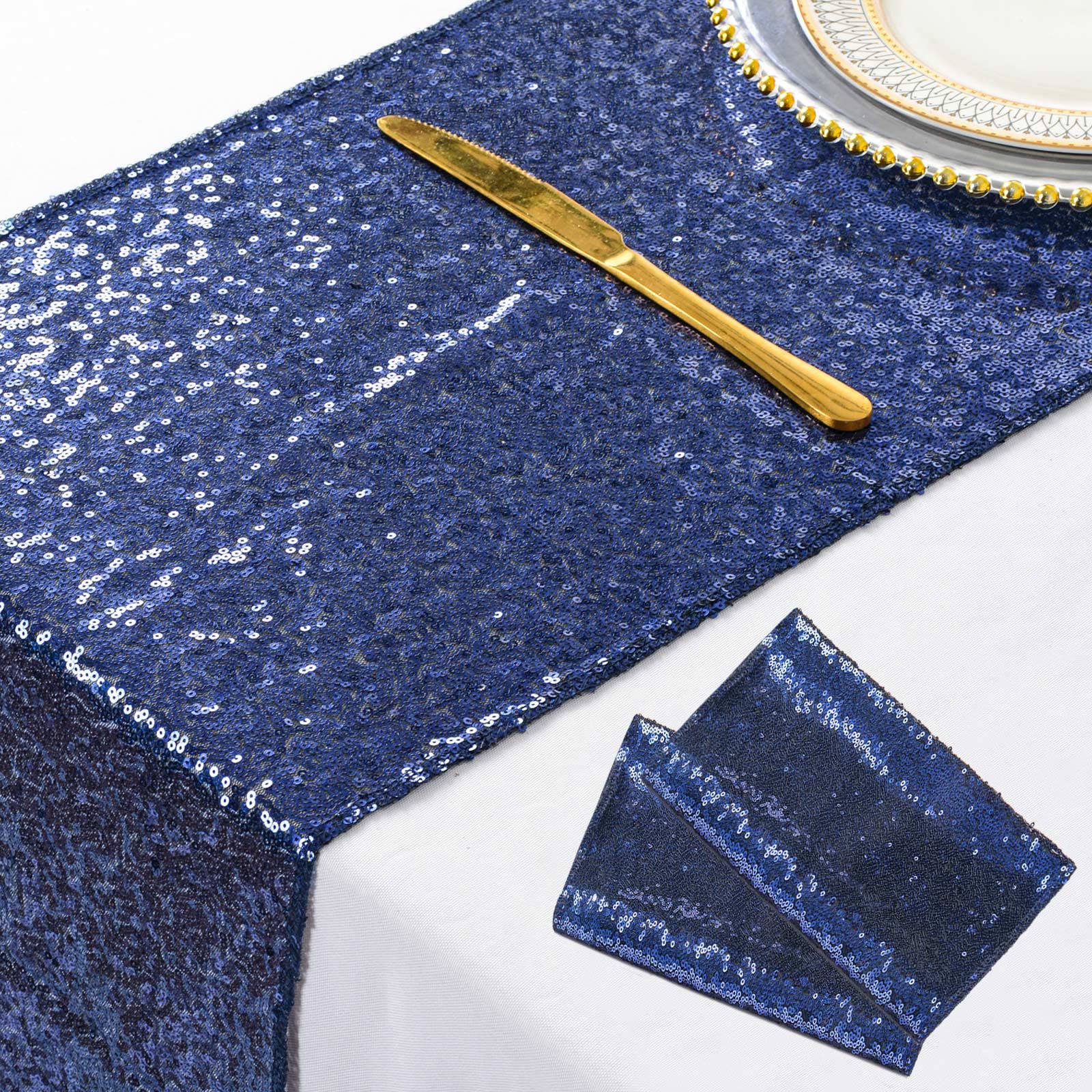 Shinybeauty Navy Blue Table Runners Pack Of 2 Sequin Table Runners 12Inx108In Navy Tablecloth Dining Table Runner For Round Tabl