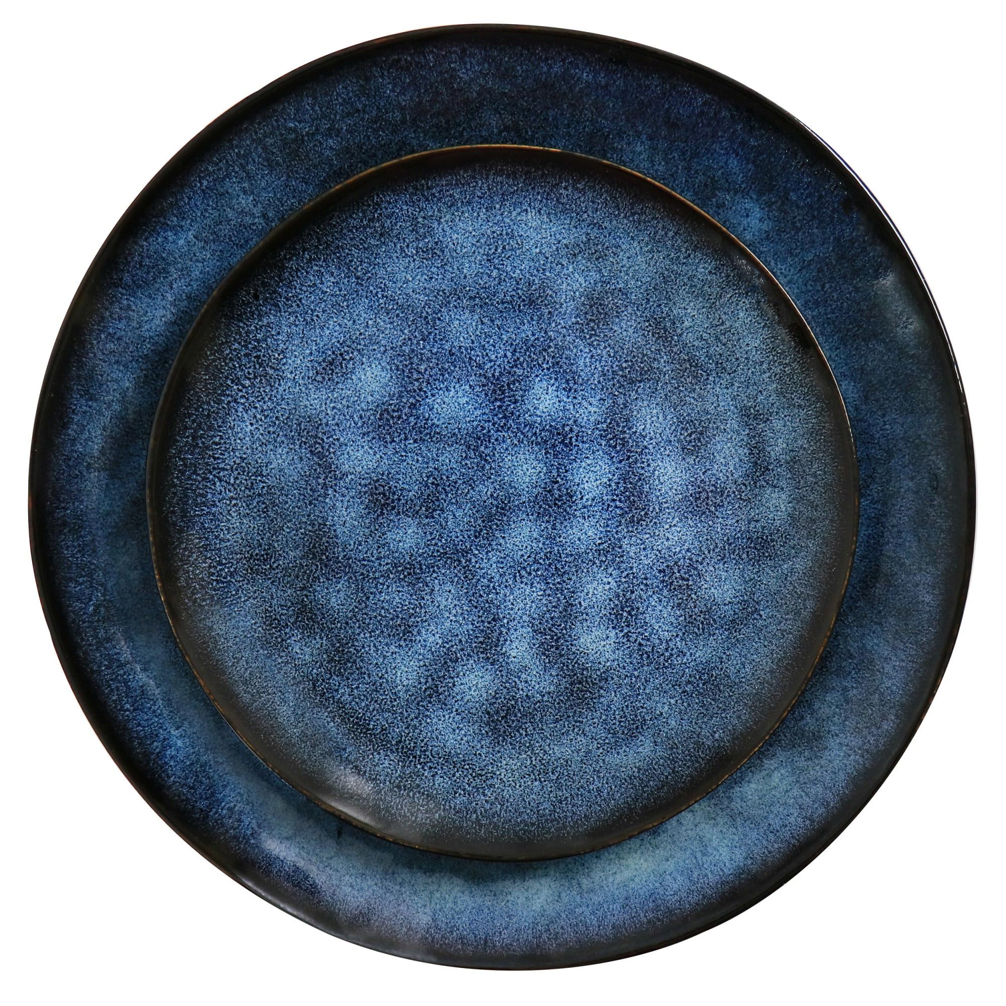 Elama Lucca 20 Piece Round Stoneware Triple Bowl Dinnerware Set In Blue