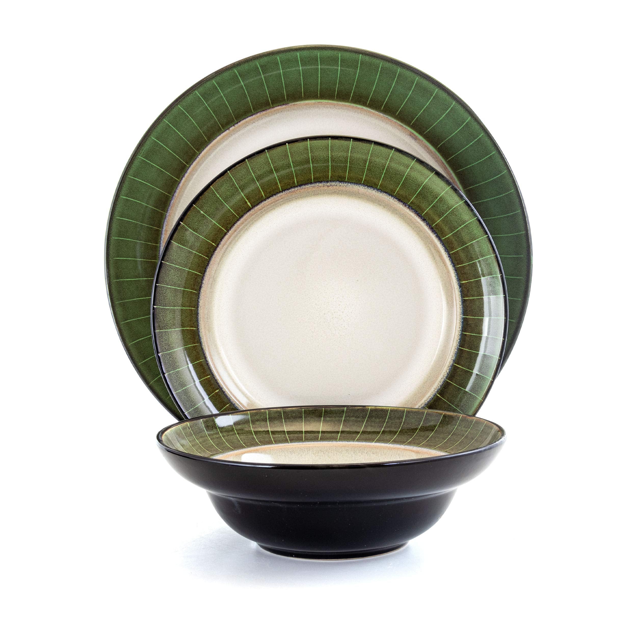 Elama Grand Piece Luxurious Stoneware Dinnerware with Complete 4, 16pc, 16 pc set, Jade and white