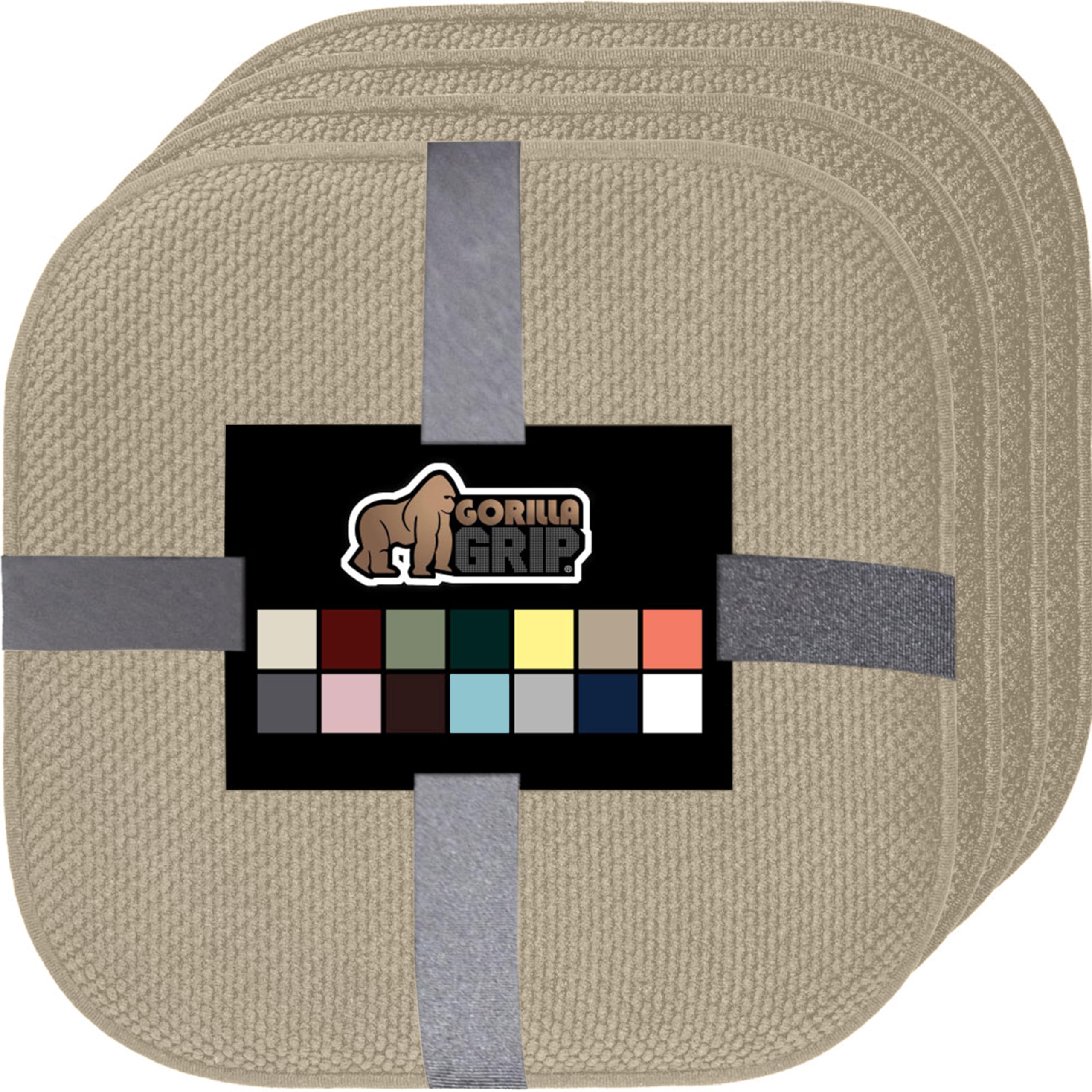 GORILLA GRIP Slip Resistant Tufted Chair Cushions, No Ties Required, Memory Foam Pads for Dining Room Kitchen Table, Office, Roc